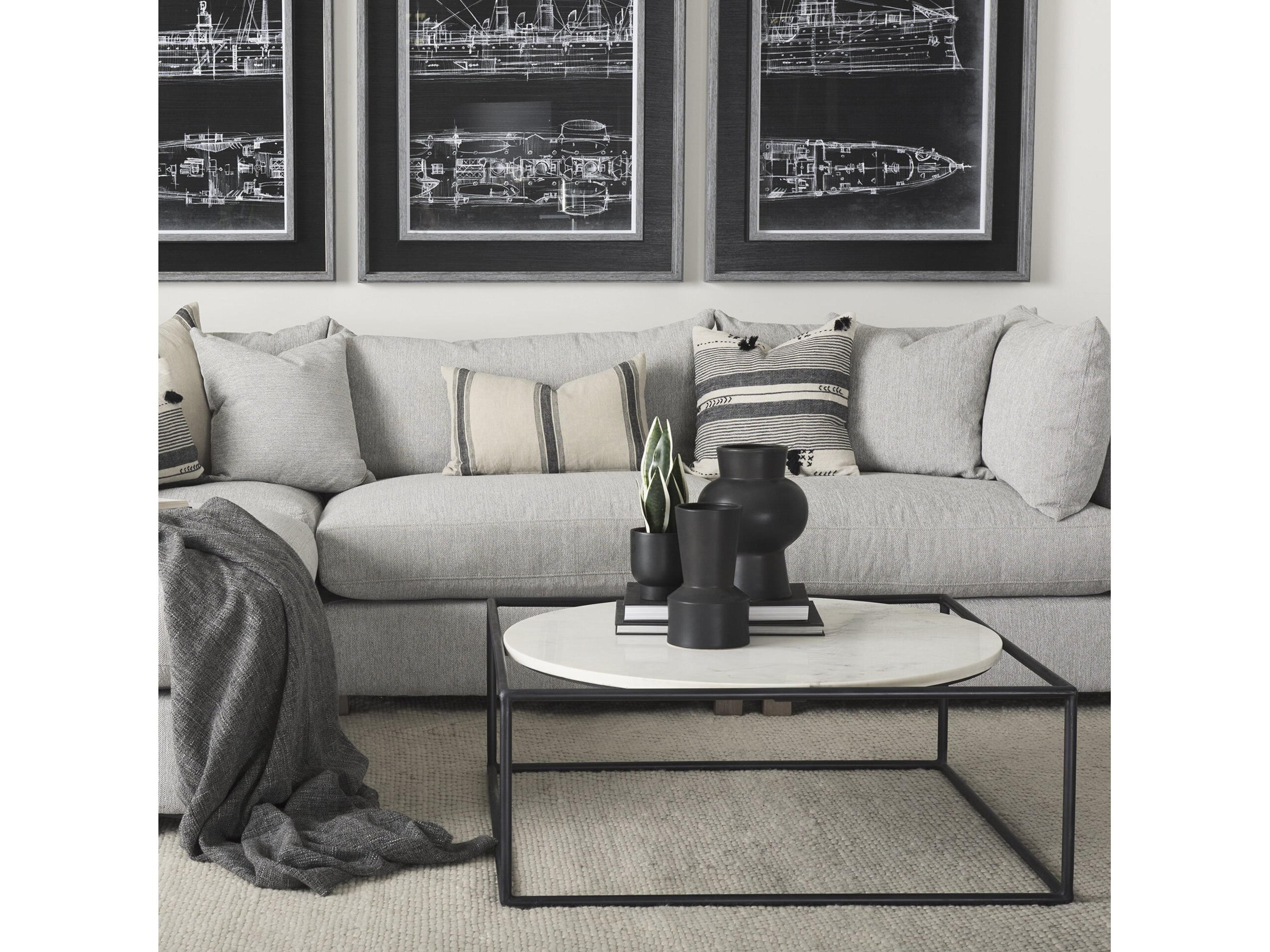 Mercana Austen 36L x 36W x 14.5H Round White Marble Top W/ Black Metal Frame Coffee Table