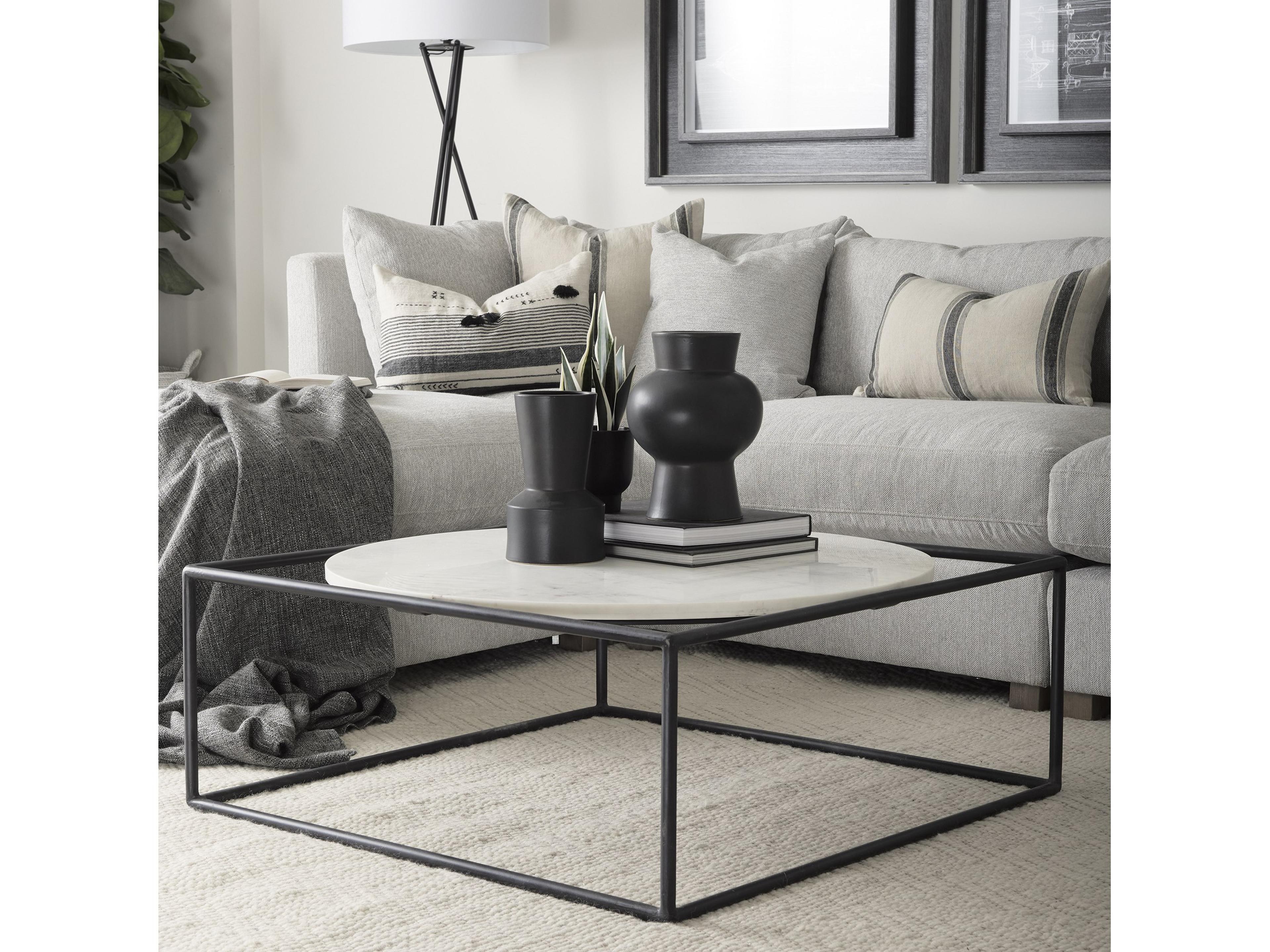 Mercana Austen 36L x 36W x 14.5H Round White Marble Top W/ Black Metal Frame Coffee Table