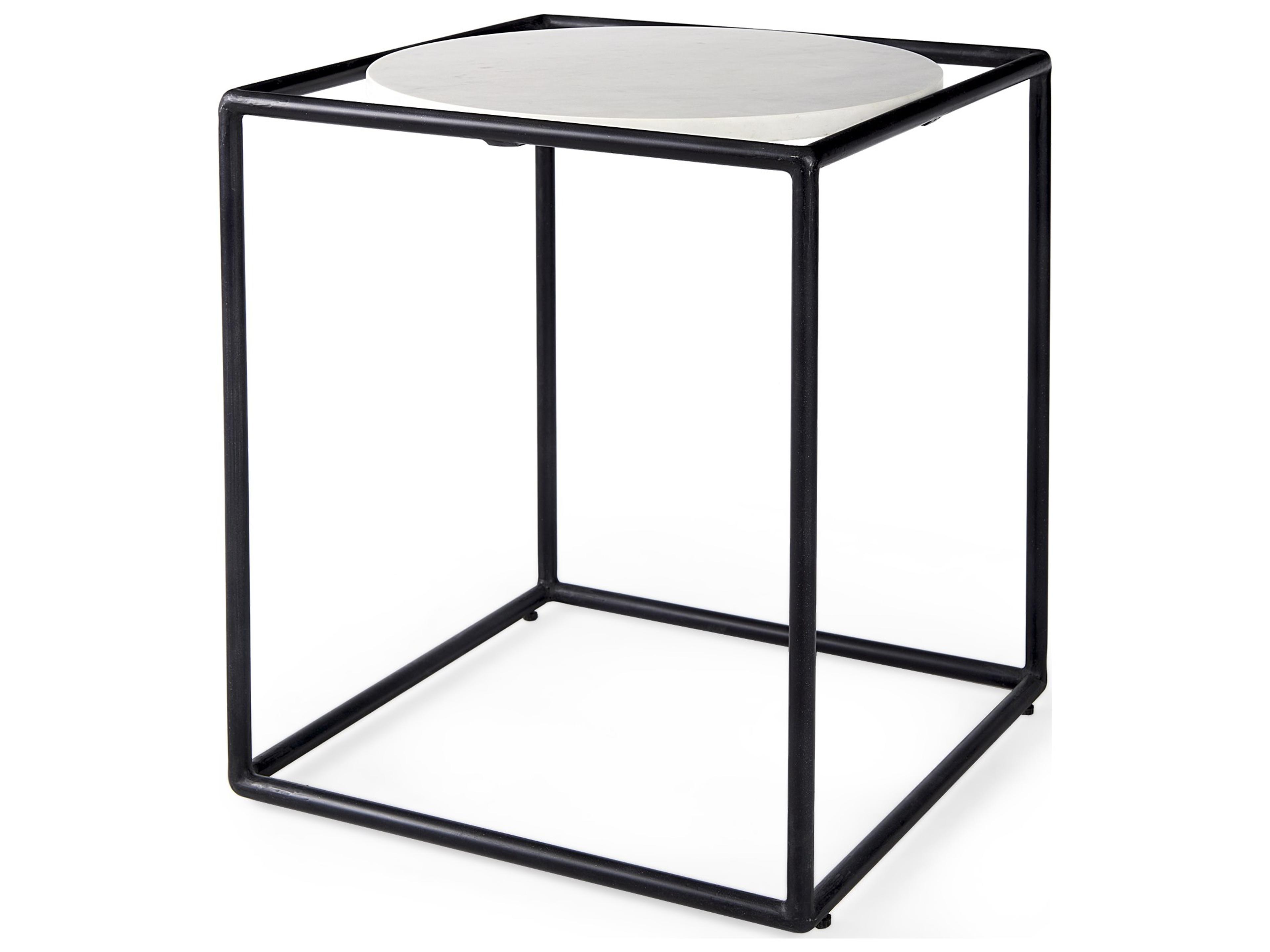 Austen 20L x 20W x 22H Round White Marble Top W/ Black Metal Frame Side Table