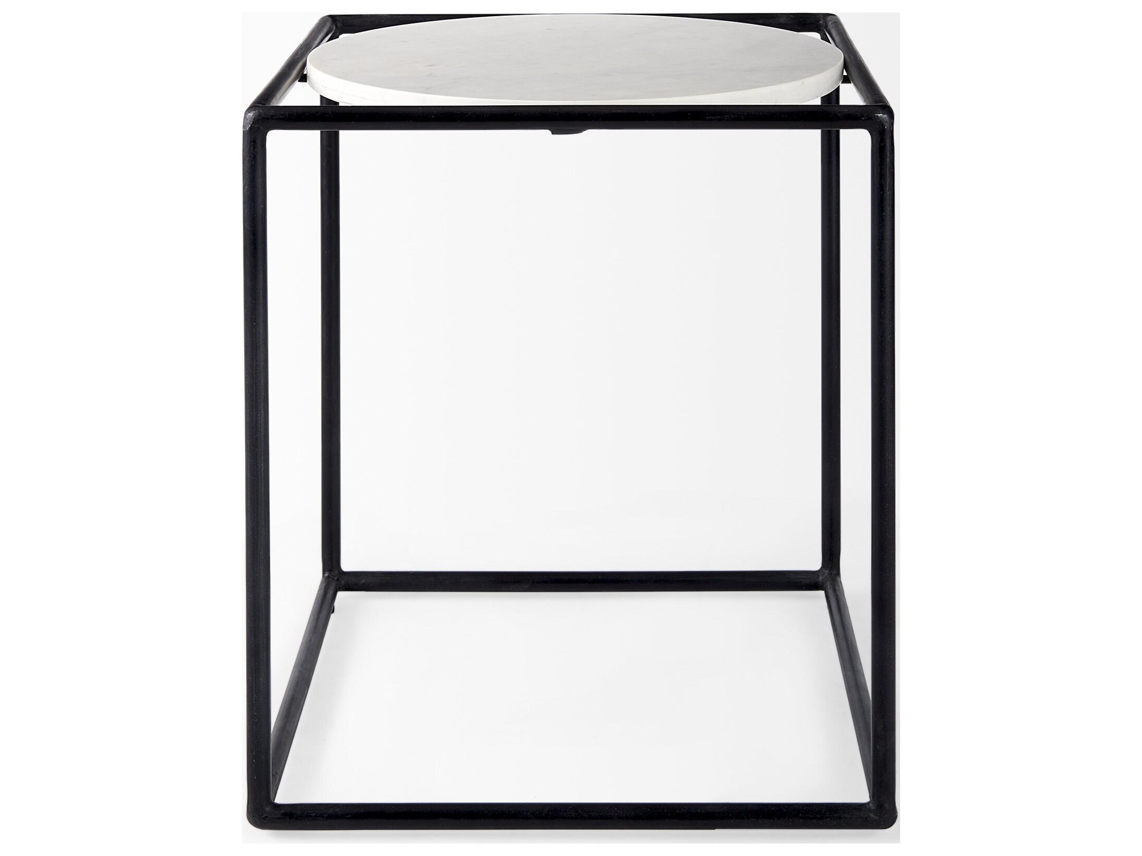 Mercana Austen 20L x 20W x 22H Round White Marble Top W/ Black Metal Frame Side Table