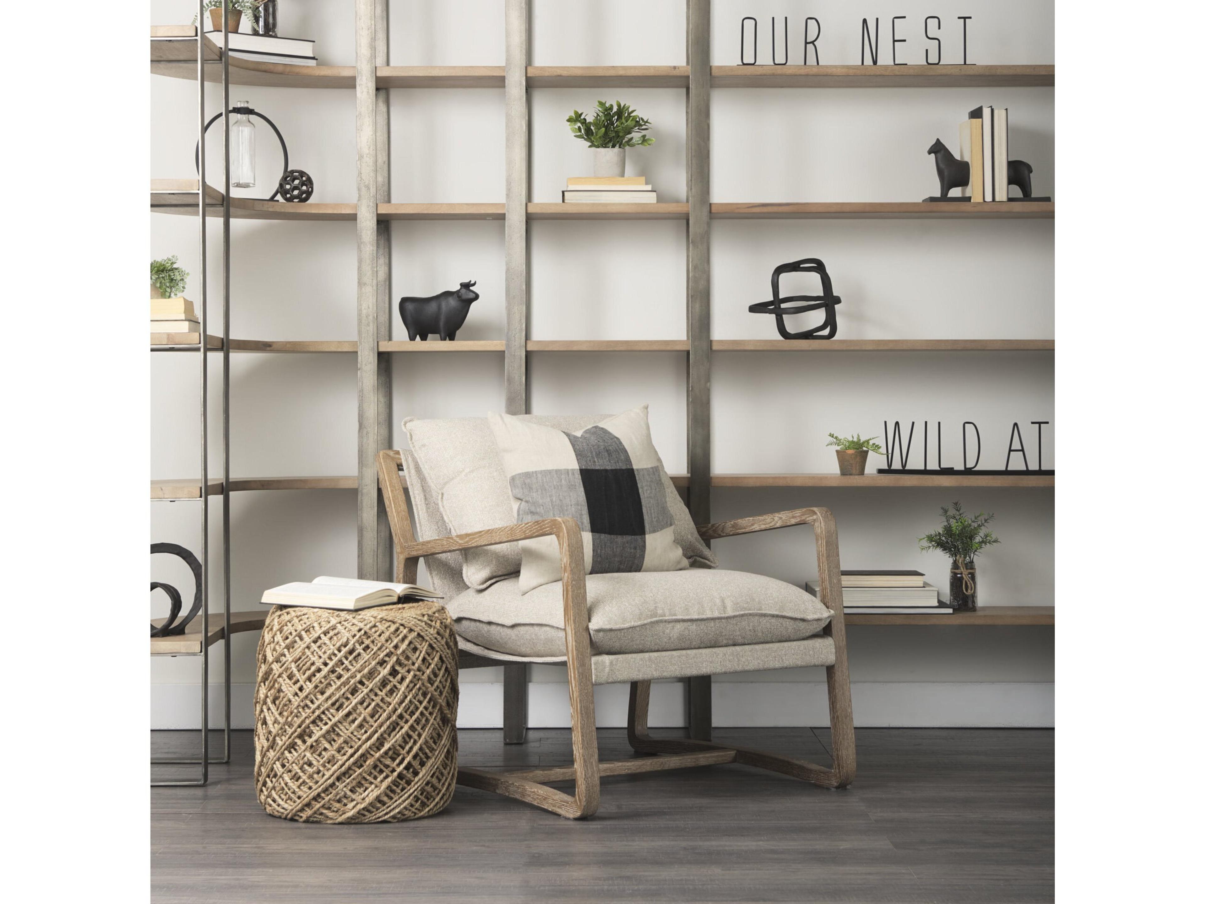 Mercana Taunton 80L x 10.5W x 90H Medium Brown Wood W/ Antique Nickel Metal Frame 6 Tier Shelving Unit