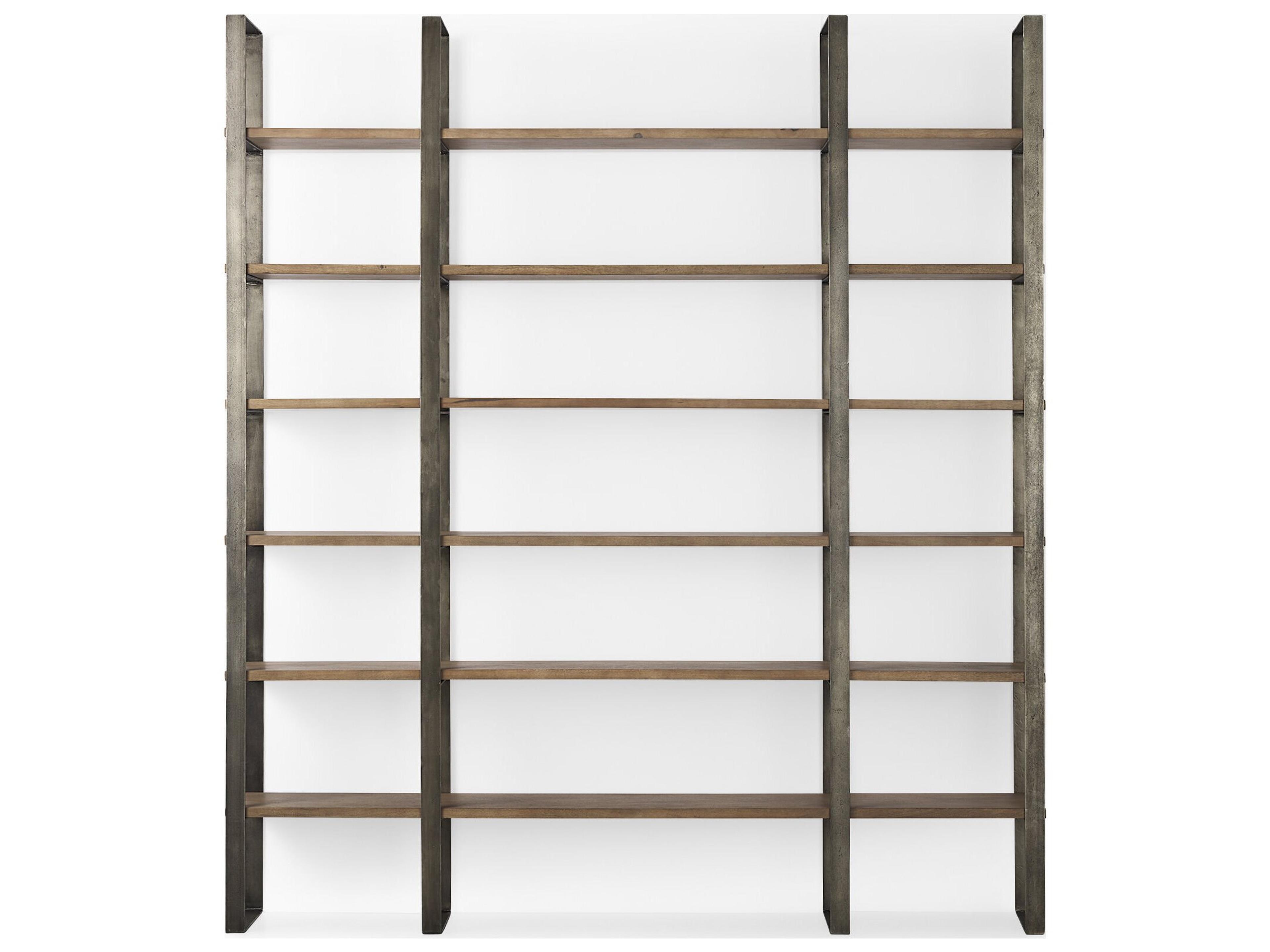 Mercana Taunton 80L x 10.5W x 90H Medium Brown Wood W/ Antique Nickel Metal Frame 6 Tier Shelving Unit