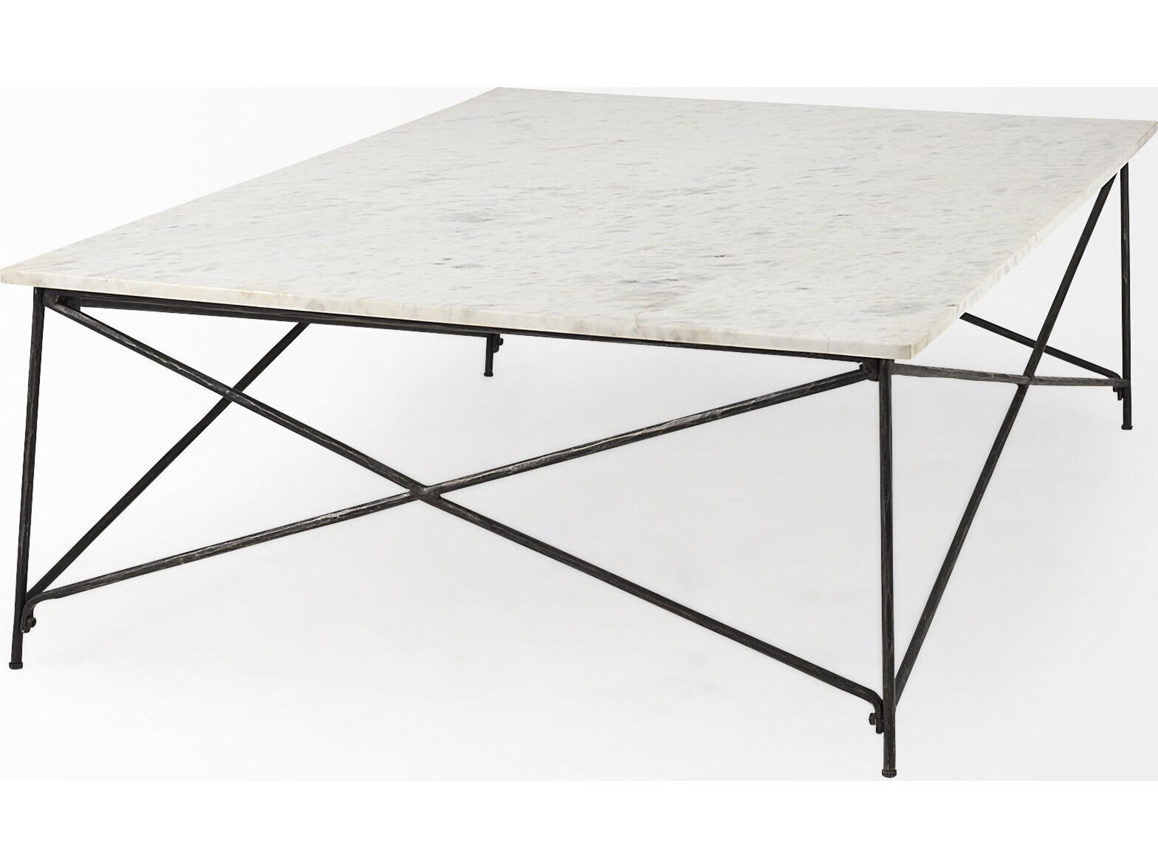 Mercana Lorlei I 53.0 X 35.0 X 15.5 White Marble Top W/ X-Shaped Gray Iron Base Coffee Table