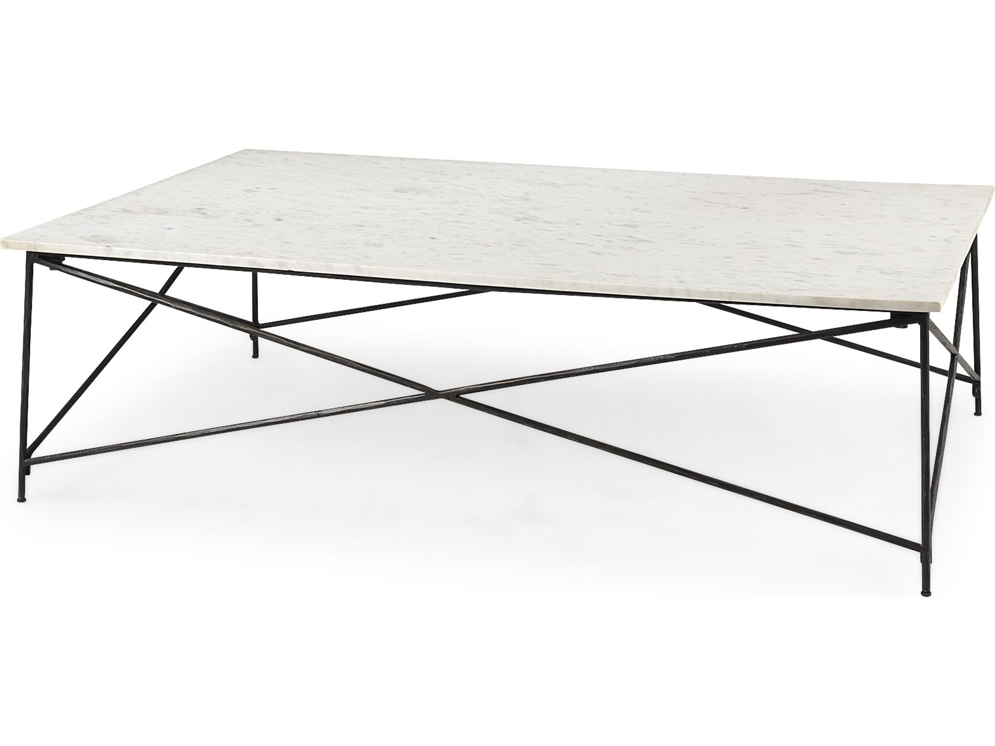 Lorlei I 53.0 X 35.0 X 15.5 White Marble Top W/ X-Shaped Gray Iron Base Coffee Table