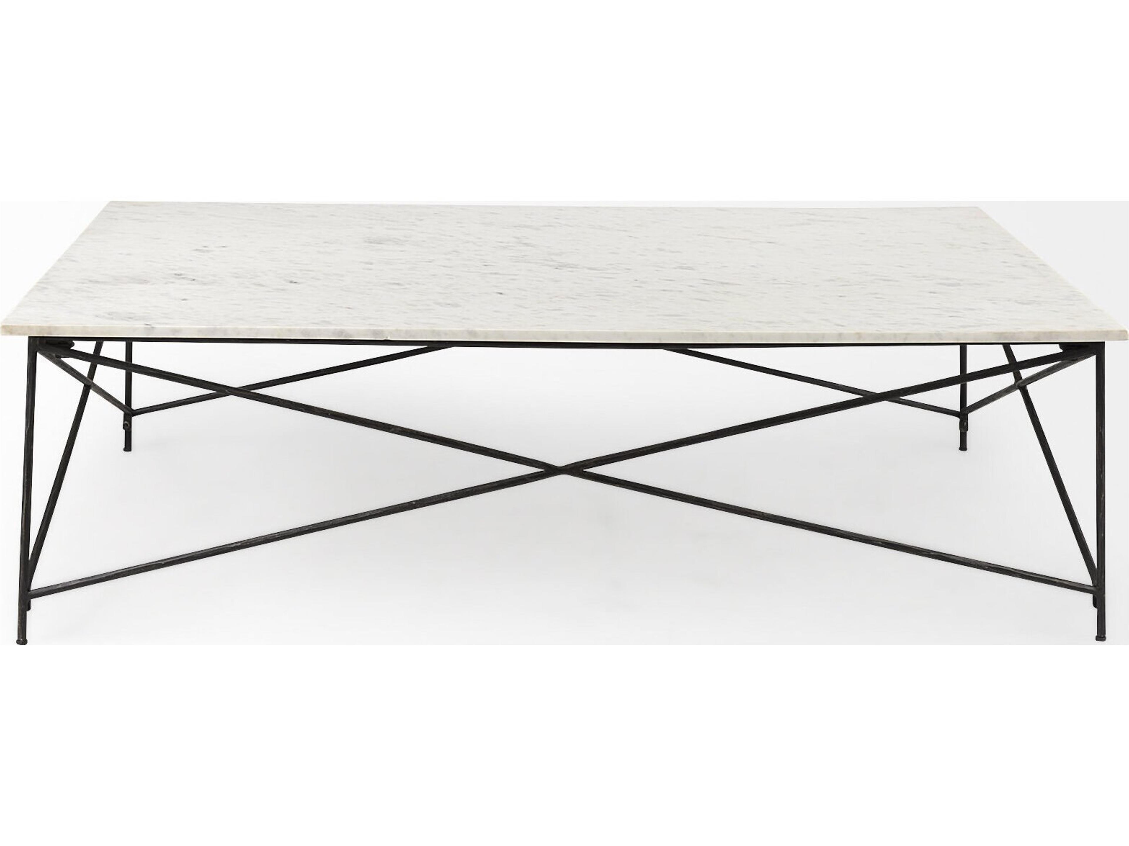 Mercana Lorlei I 53.0 X 35.0 X 15.5 White Marble Top W/ X-Shaped Gray Iron Base Coffee Table