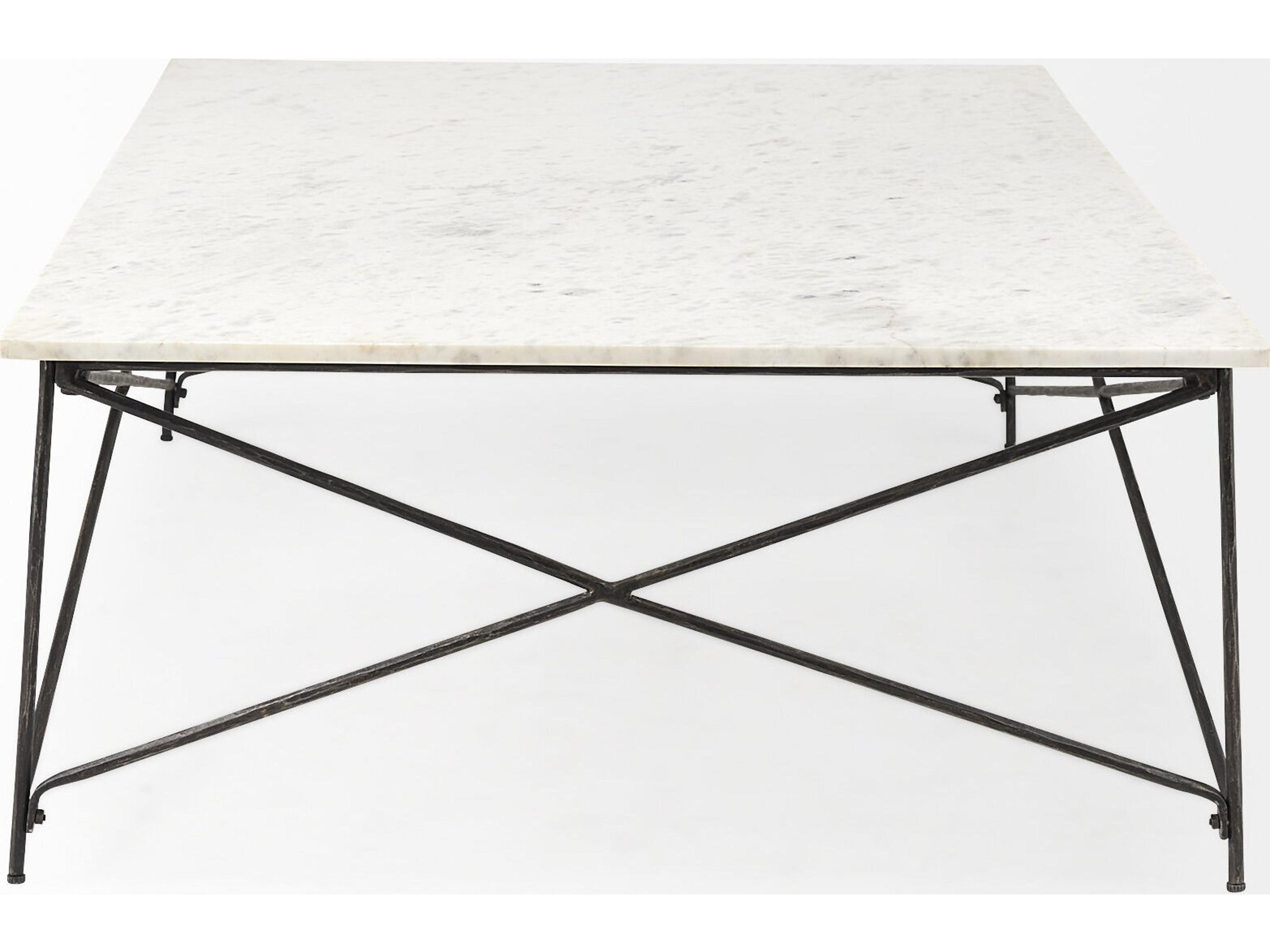 Mercana Lorlei I 53.0 X 35.0 X 15.5 White Marble Top W/ X-Shaped Gray Iron Base Coffee Table