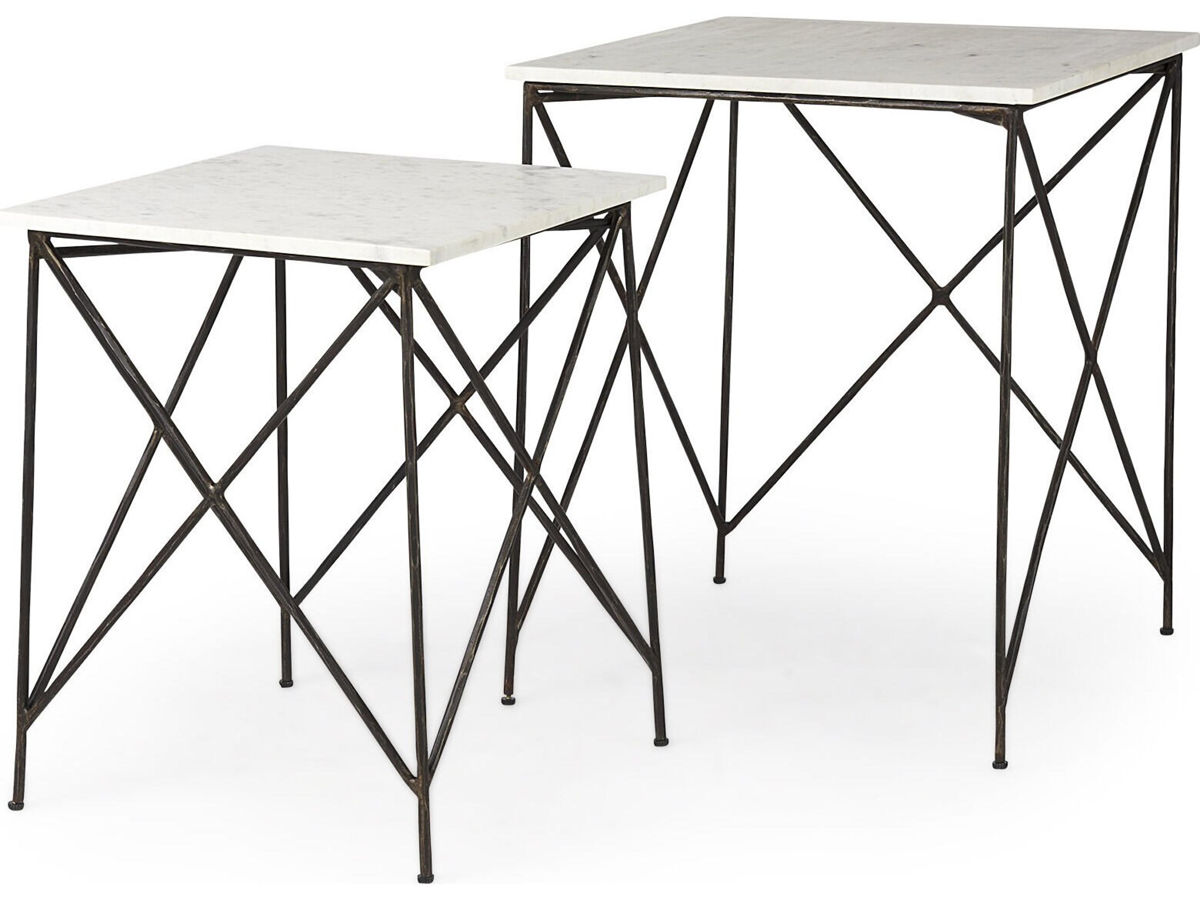 Lorlei 20.0L x 20.0W x 23.8H White Marble Top W/ Gray Iron Legs End and Side Table
