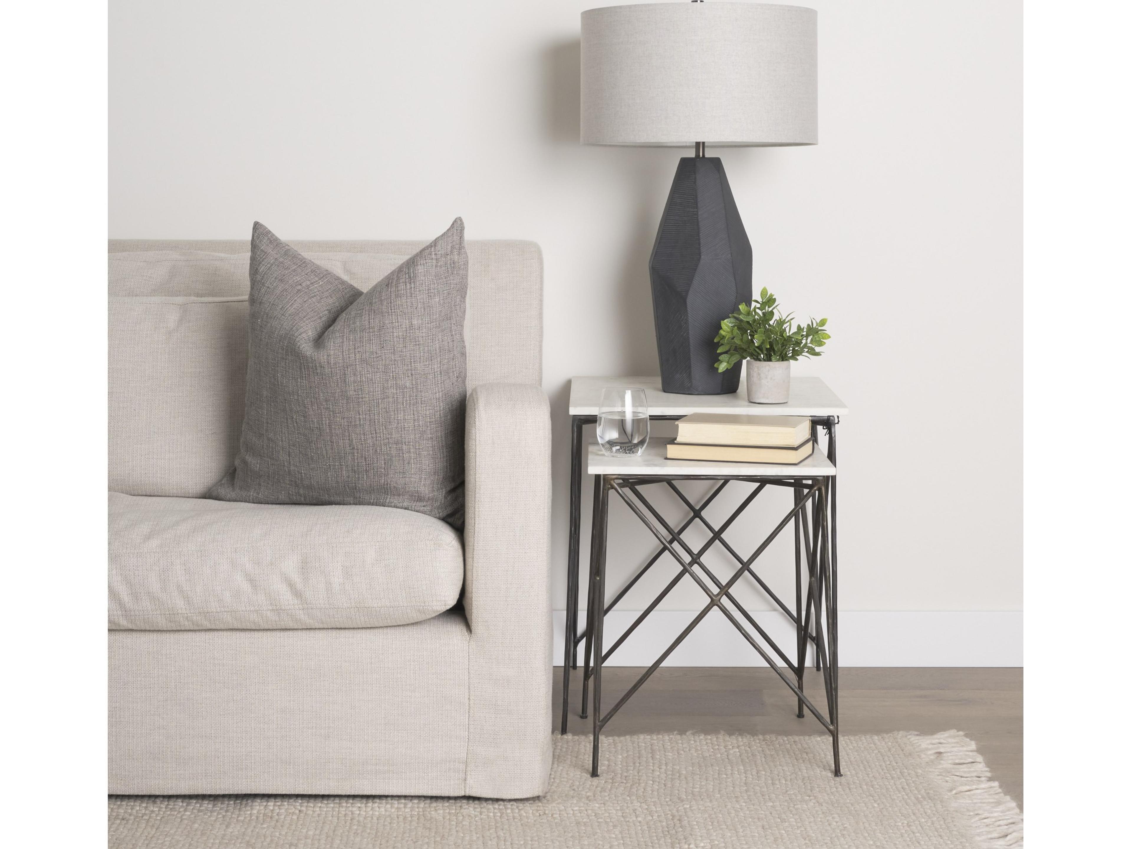 Mercana Lorlei 20.0L x 20.0W x 23.8H White Marble Top W/ Gray Iron Legs End and Side Table