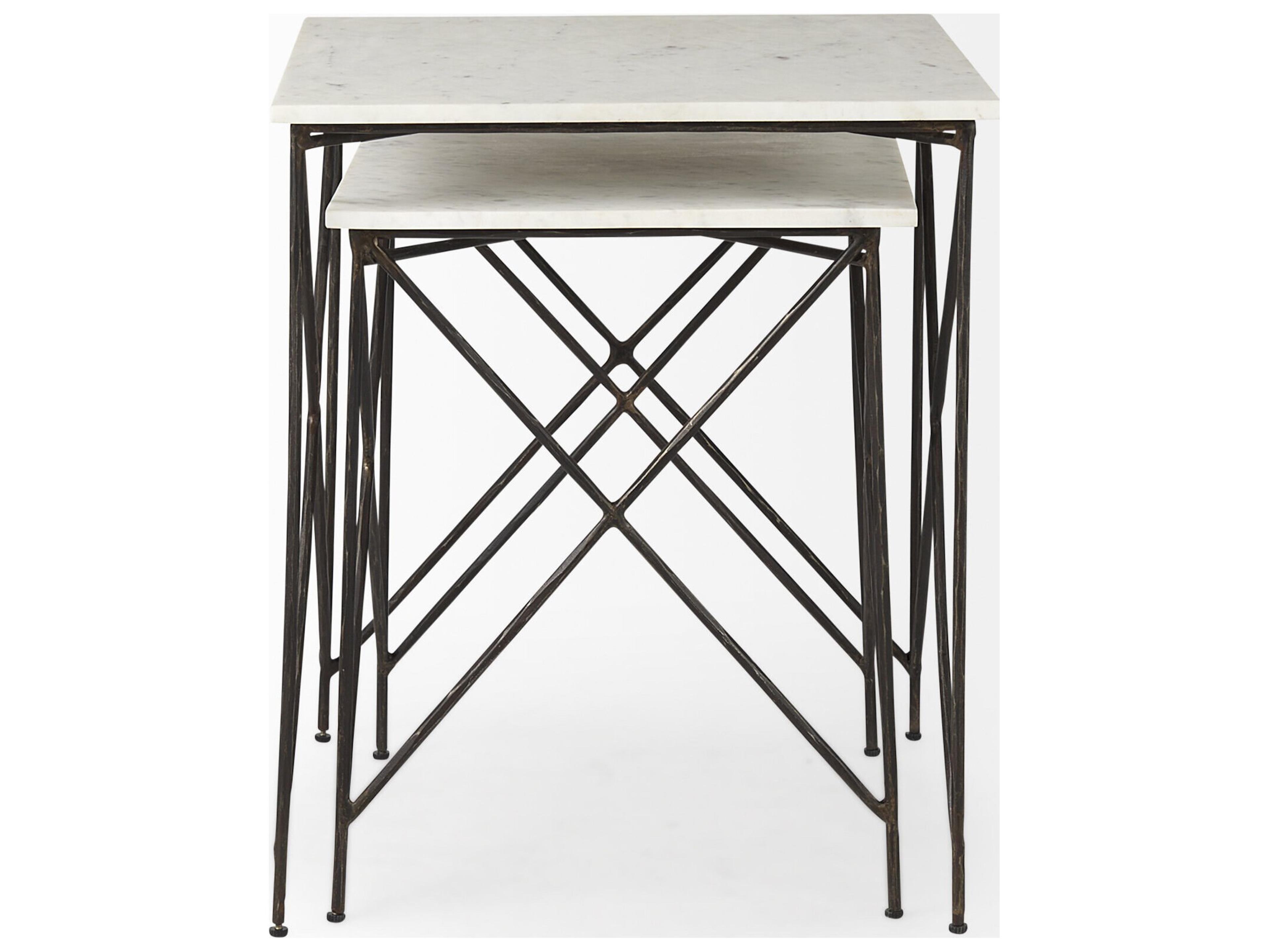 Mercana Lorlei 20.0L x 20.0W x 23.8H White Marble Top W/ Gray Iron Legs End and Side Table