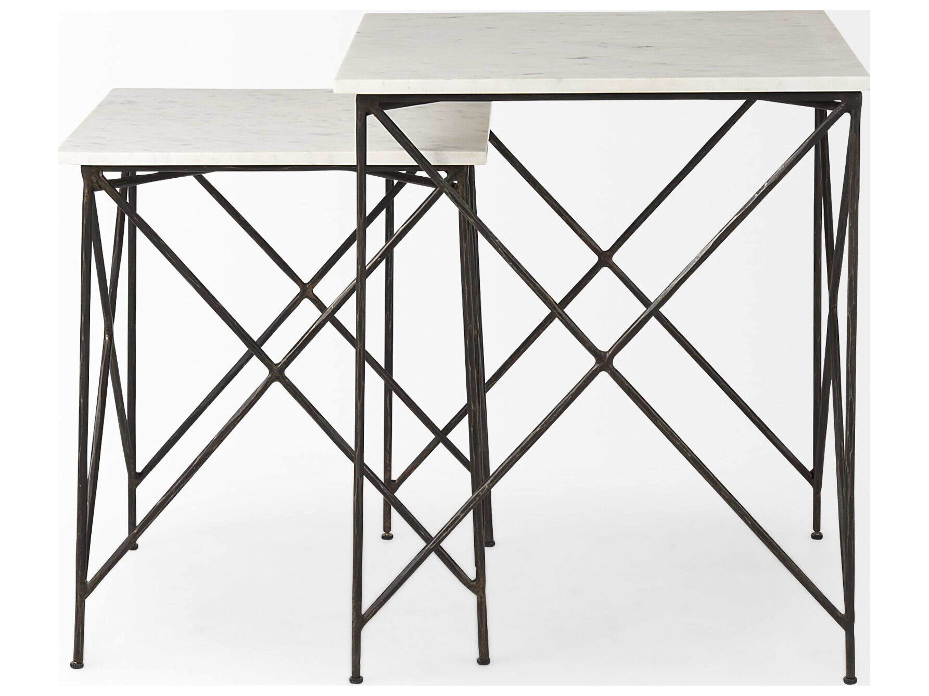 Mercana Lorlei 20.0L x 20.0W x 23.8H White Marble Top W/ Gray Iron Legs End and Side Table