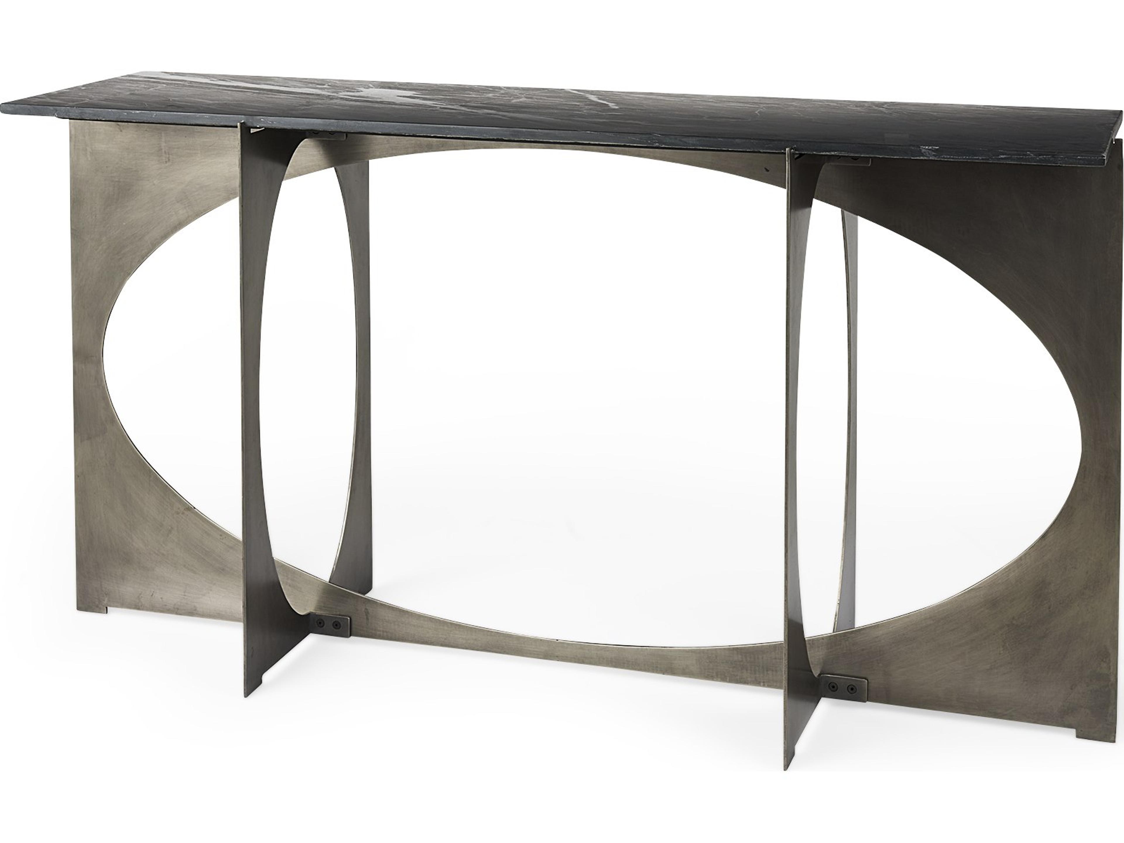 Reinhold IV Black Marble Top Iron Console Table