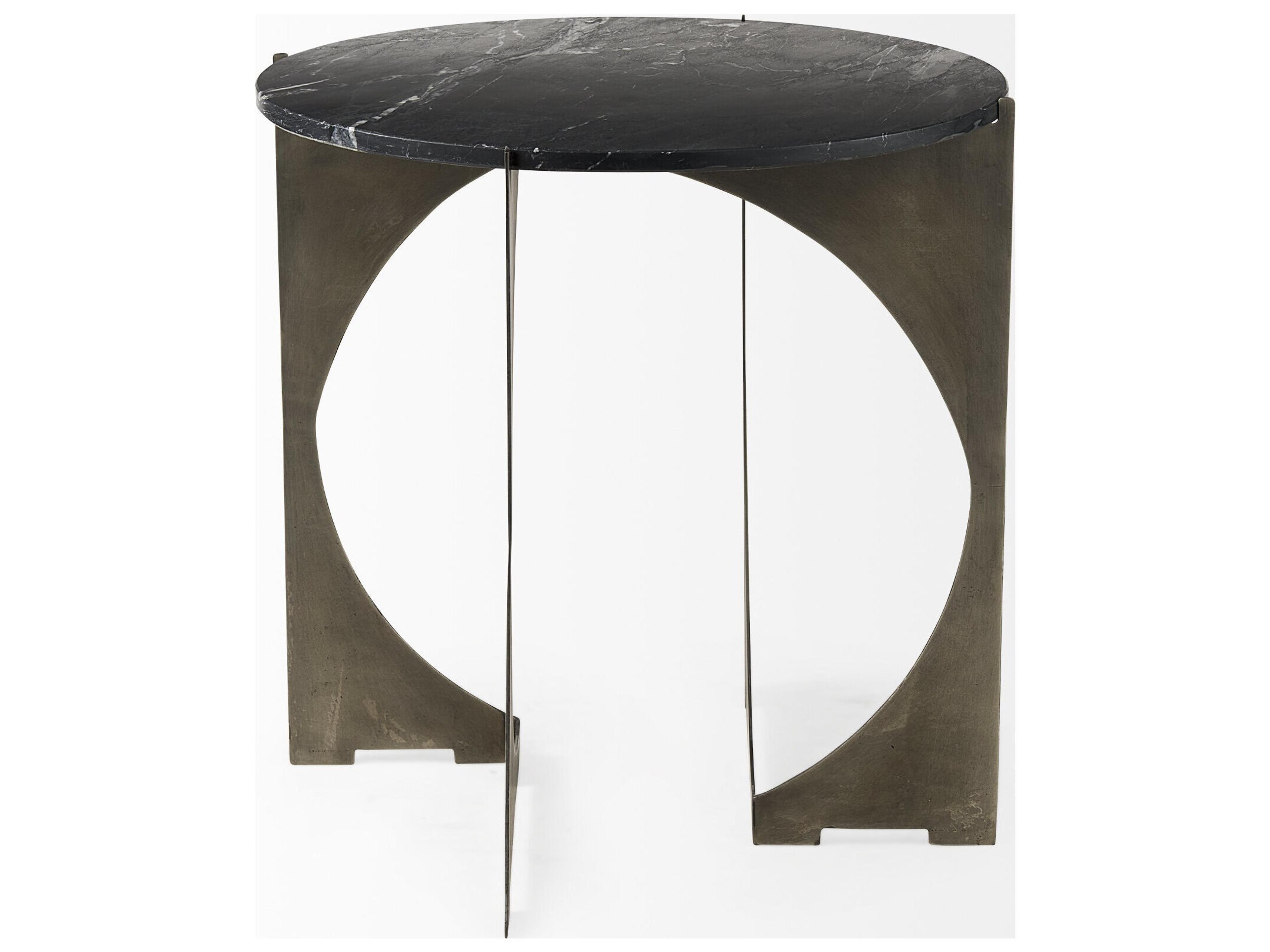 Mercana Reinhold II 21L x 21W x 21H Black Marble Top Iron Side Table