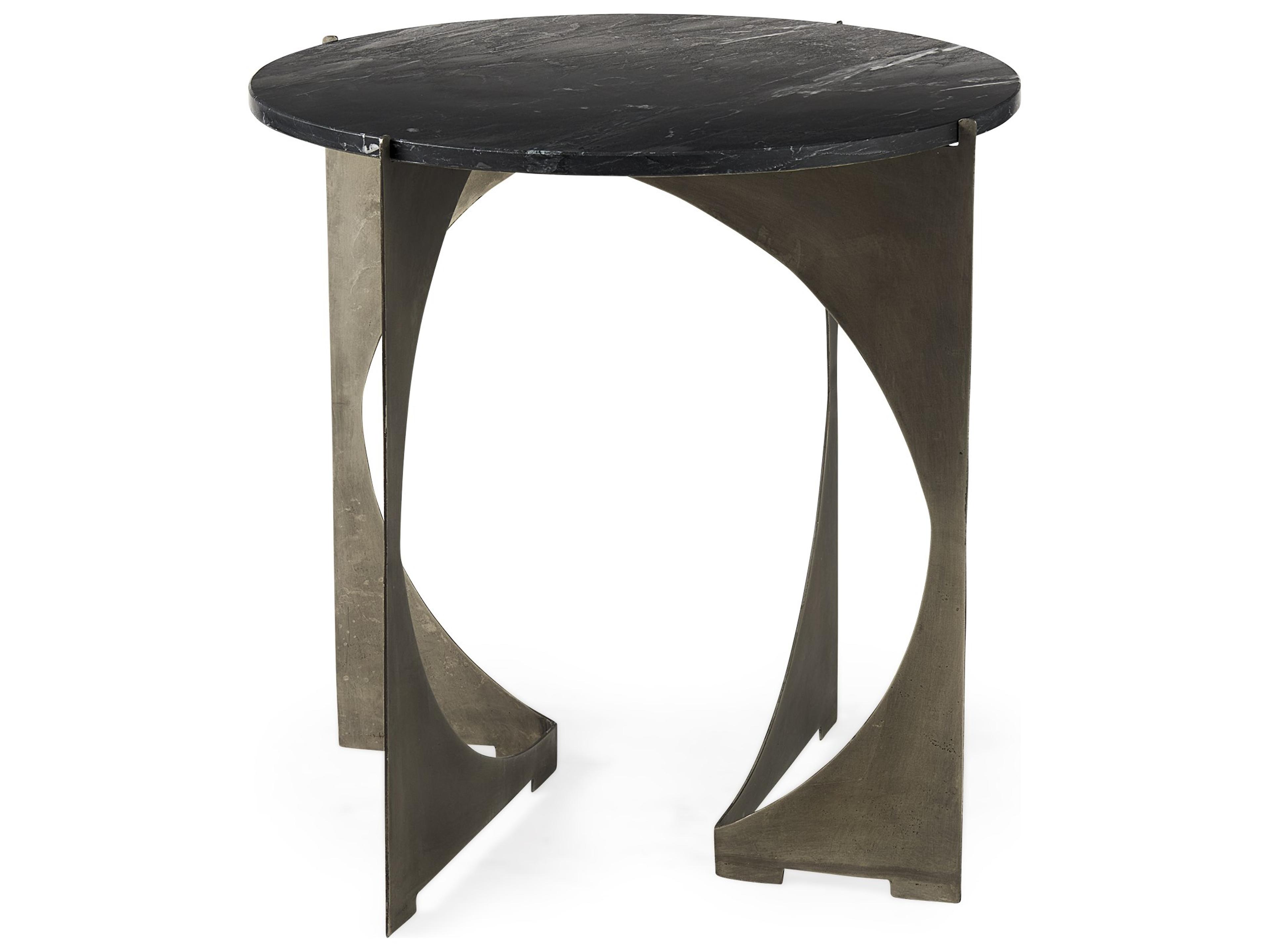 Reinhold II 21L x 21W x 21H Black Marble Top Iron Side Table