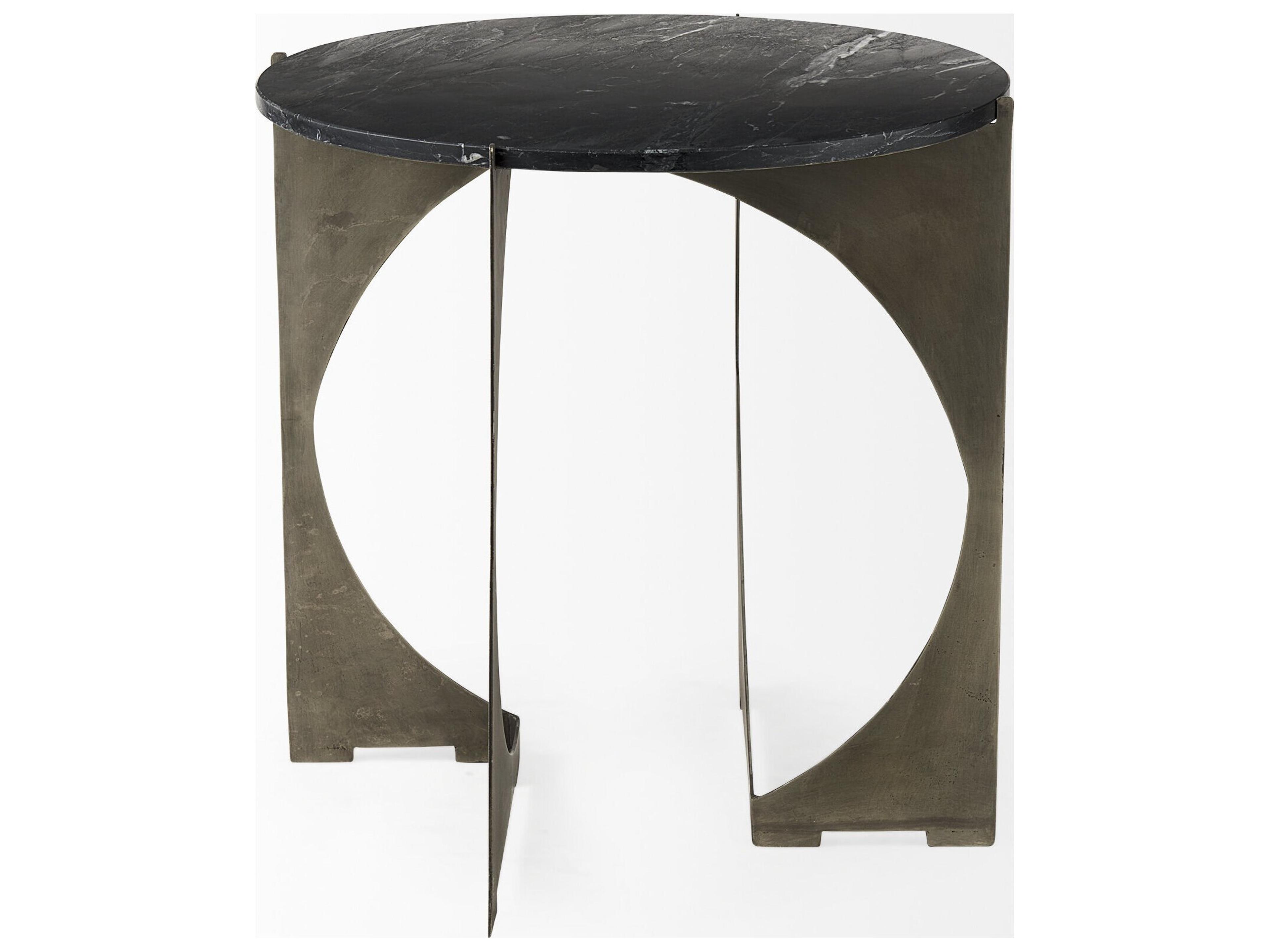 Mercana Reinhold II 21L x 21W x 21H Black Marble Top Iron Side Table