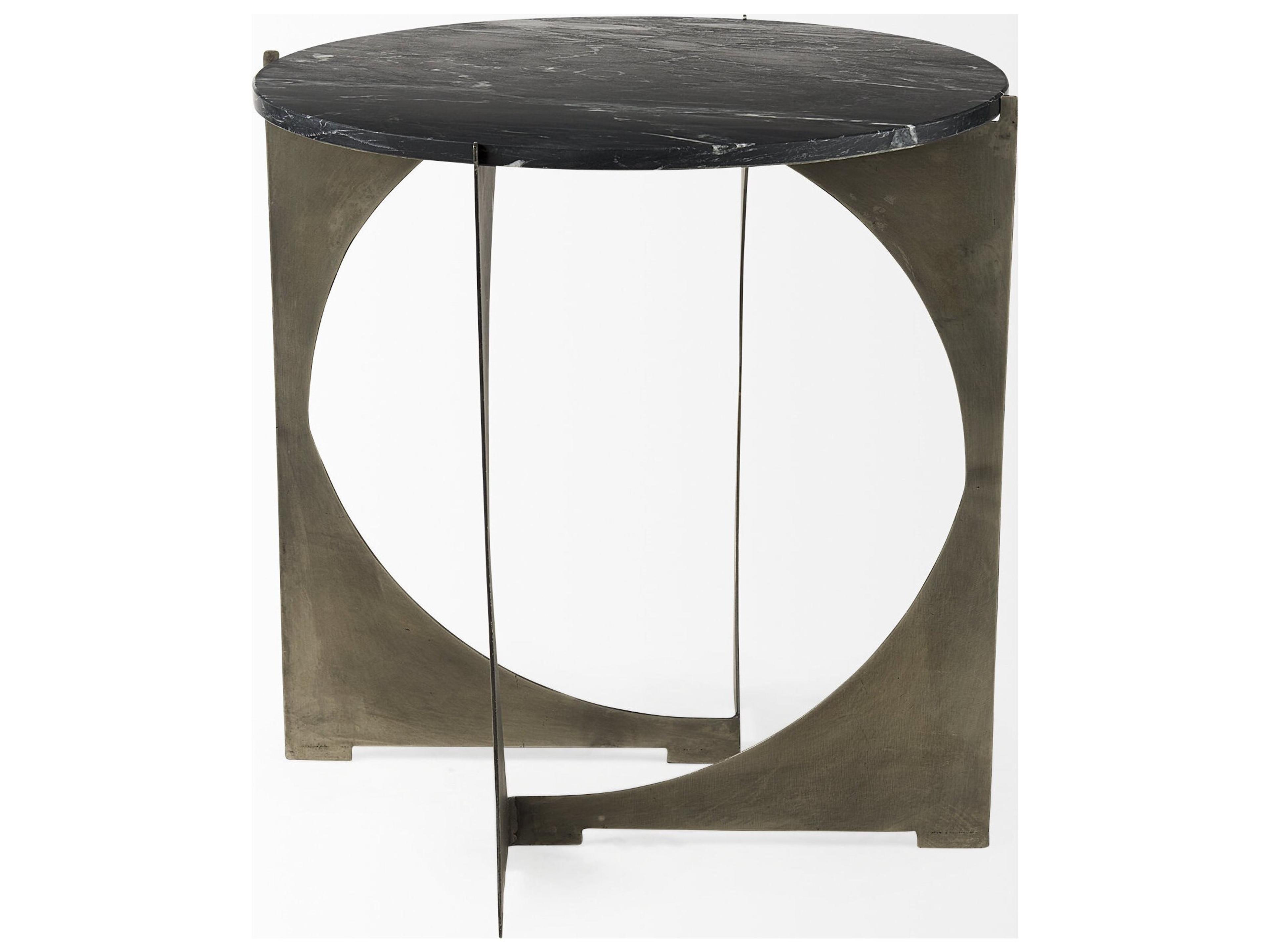 Mercana Reinhold II 21L x 21W x 21H Black Marble Top Iron Side Table