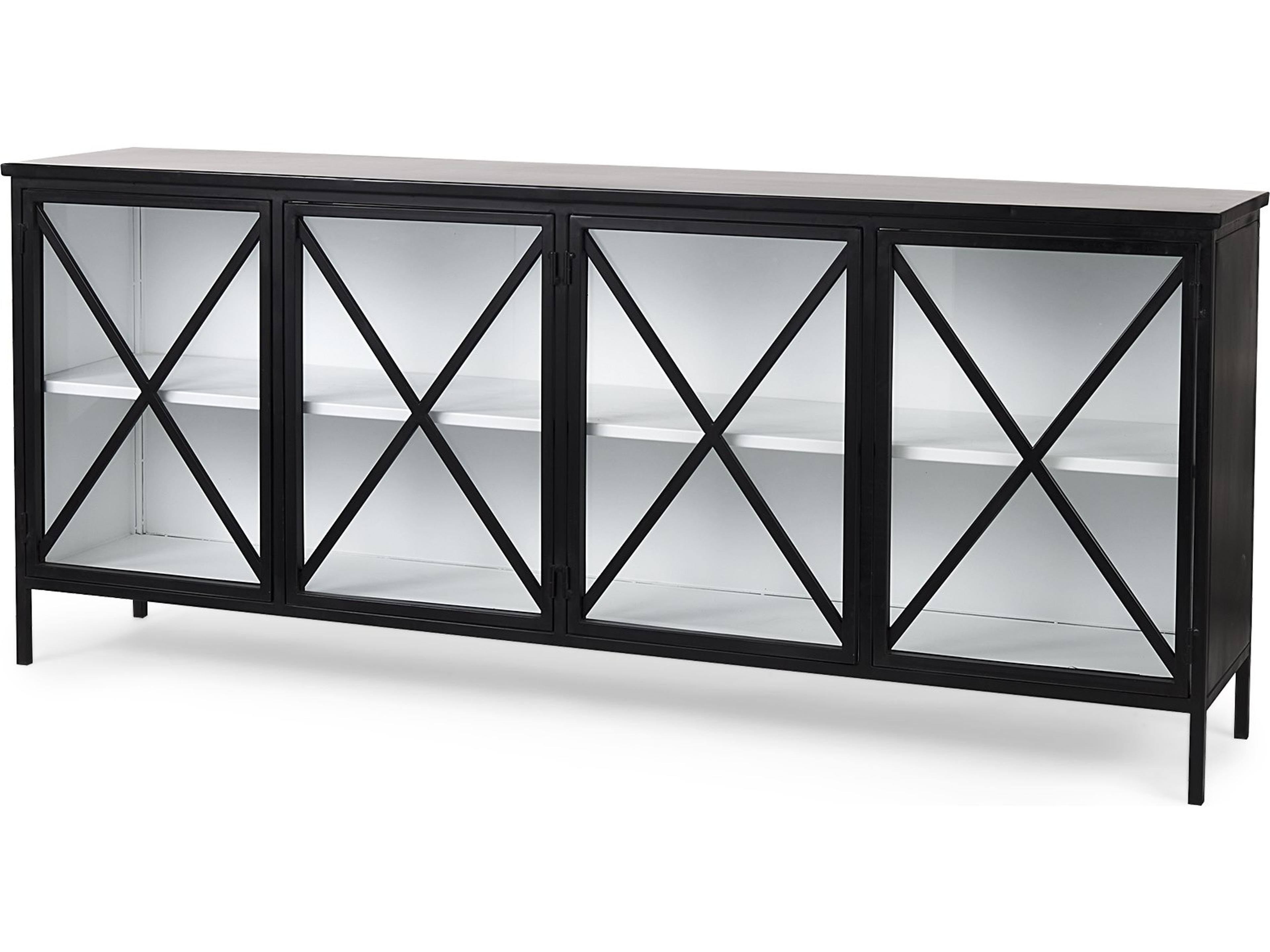 Aurelia 79.0L x 16.0W x 33.0H Black and White Metal Four Door Glass Cabinet