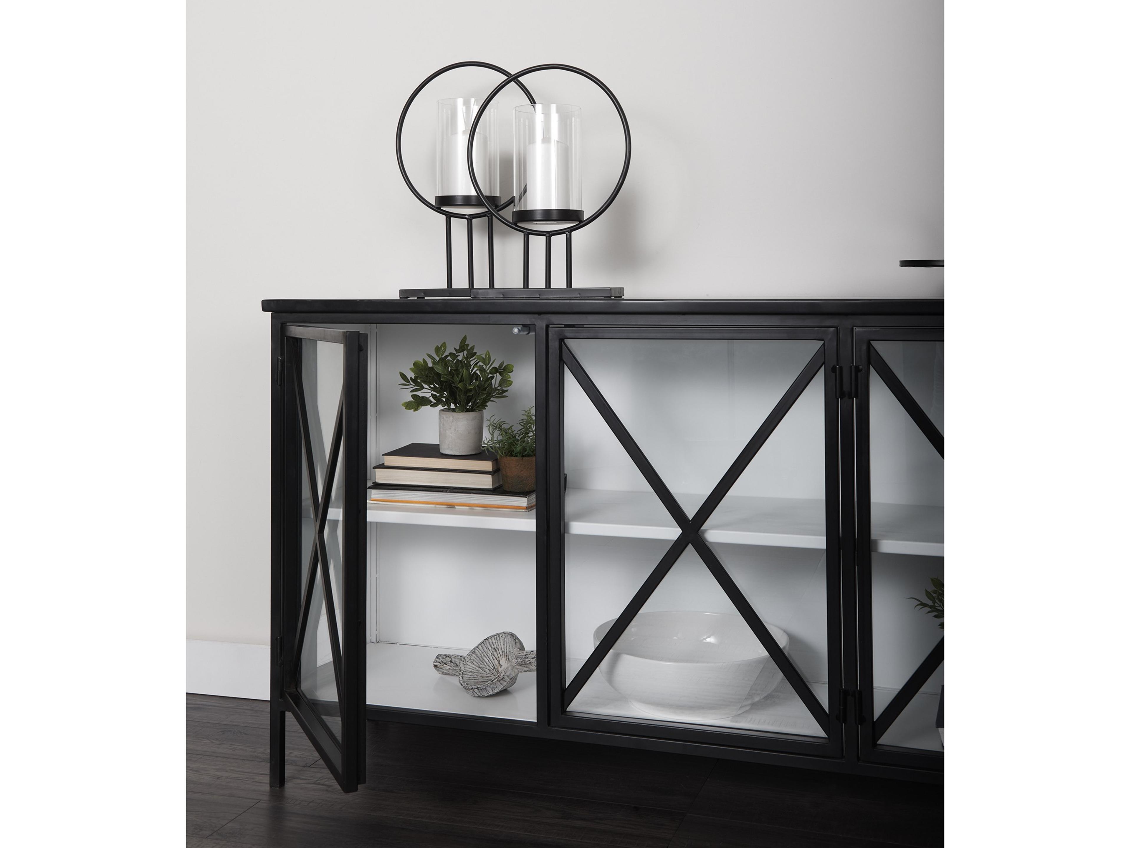 Mercana Aurelia 79.0L x 16.0W x 33.0H Black and White Metal Four Door Glass Cabinet