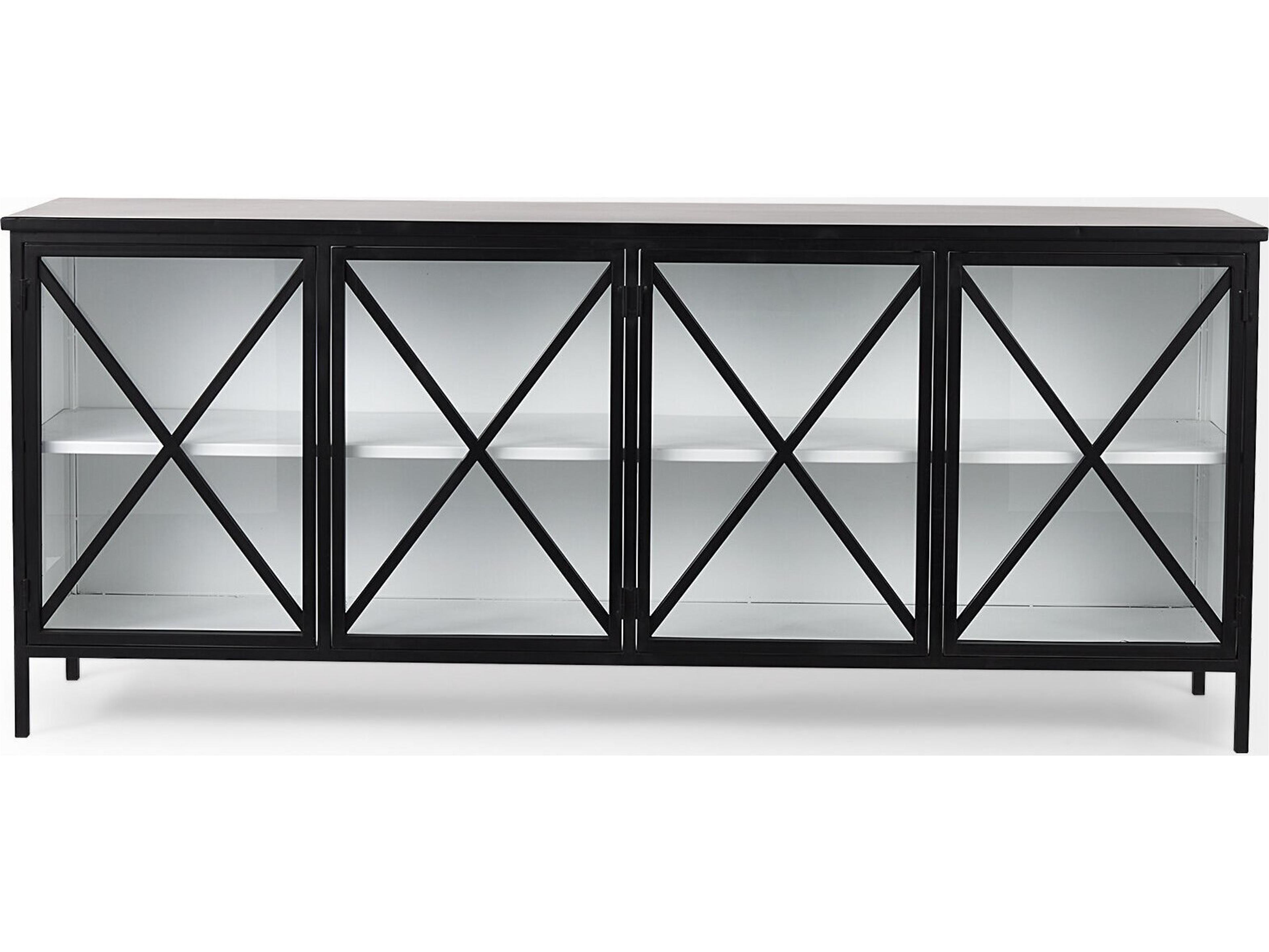 Mercana Aurelia 79.0L x 16.0W x 33.0H Black and White Metal Four Door Glass Cabinet