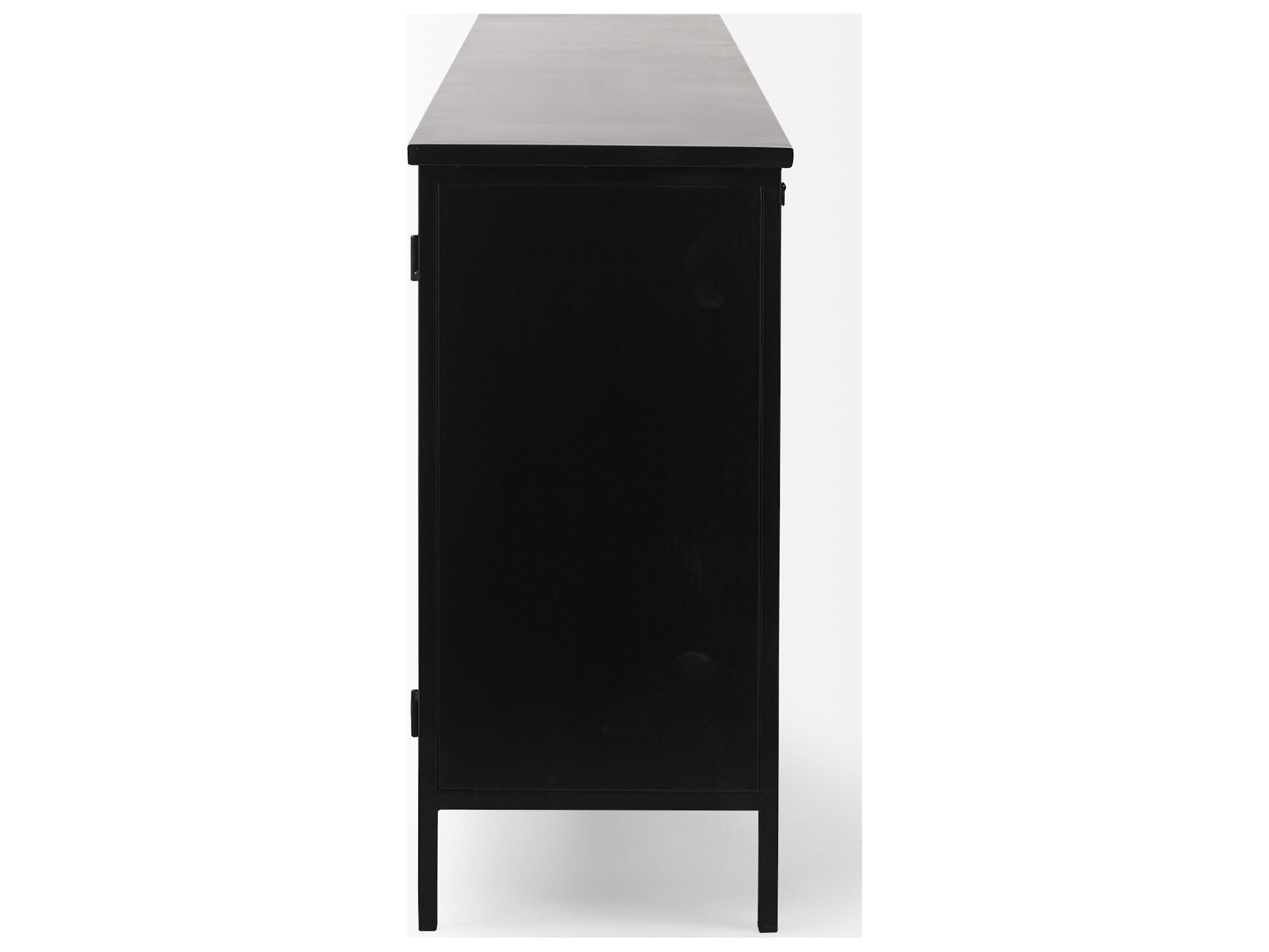 Mercana Aurelia 79.0L x 16.0W x 33.0H Black and White Metal Four Door Glass Cabinet