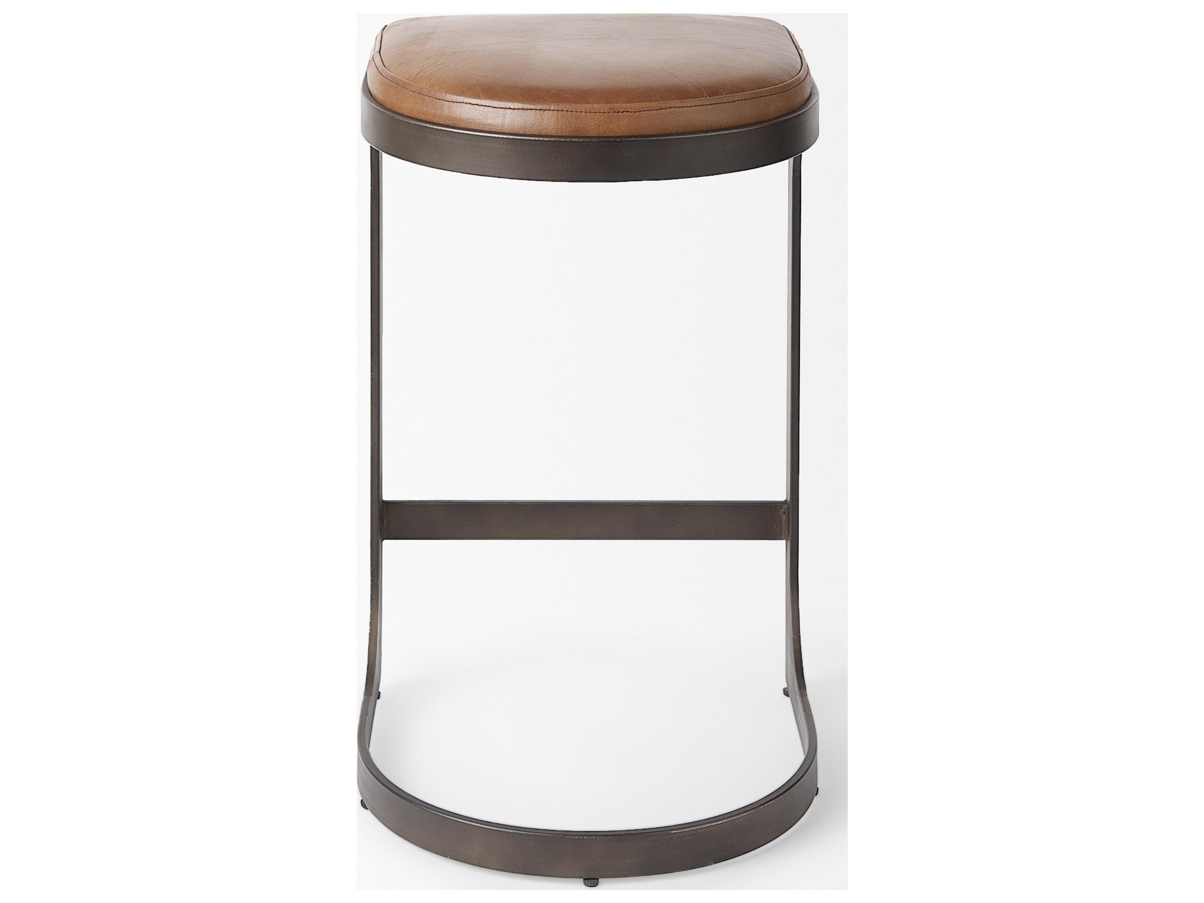 Mercana Tyson 17L x 18W x 28H Brown Leather W/ Metal Frame Counter Stool