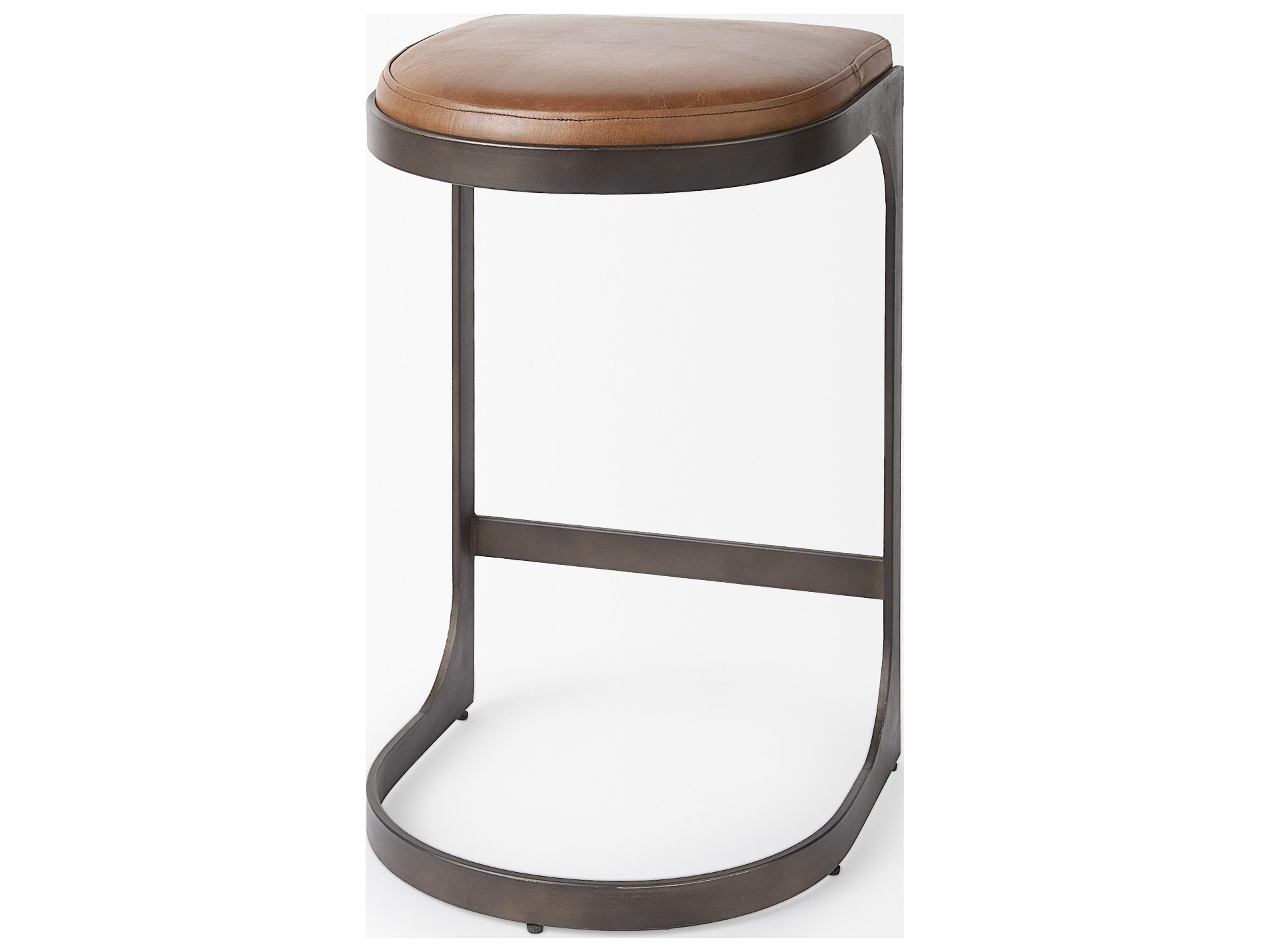 Mercana Tyson 17L x 18W x 28H Brown Leather W/ Metal Frame Counter Stool