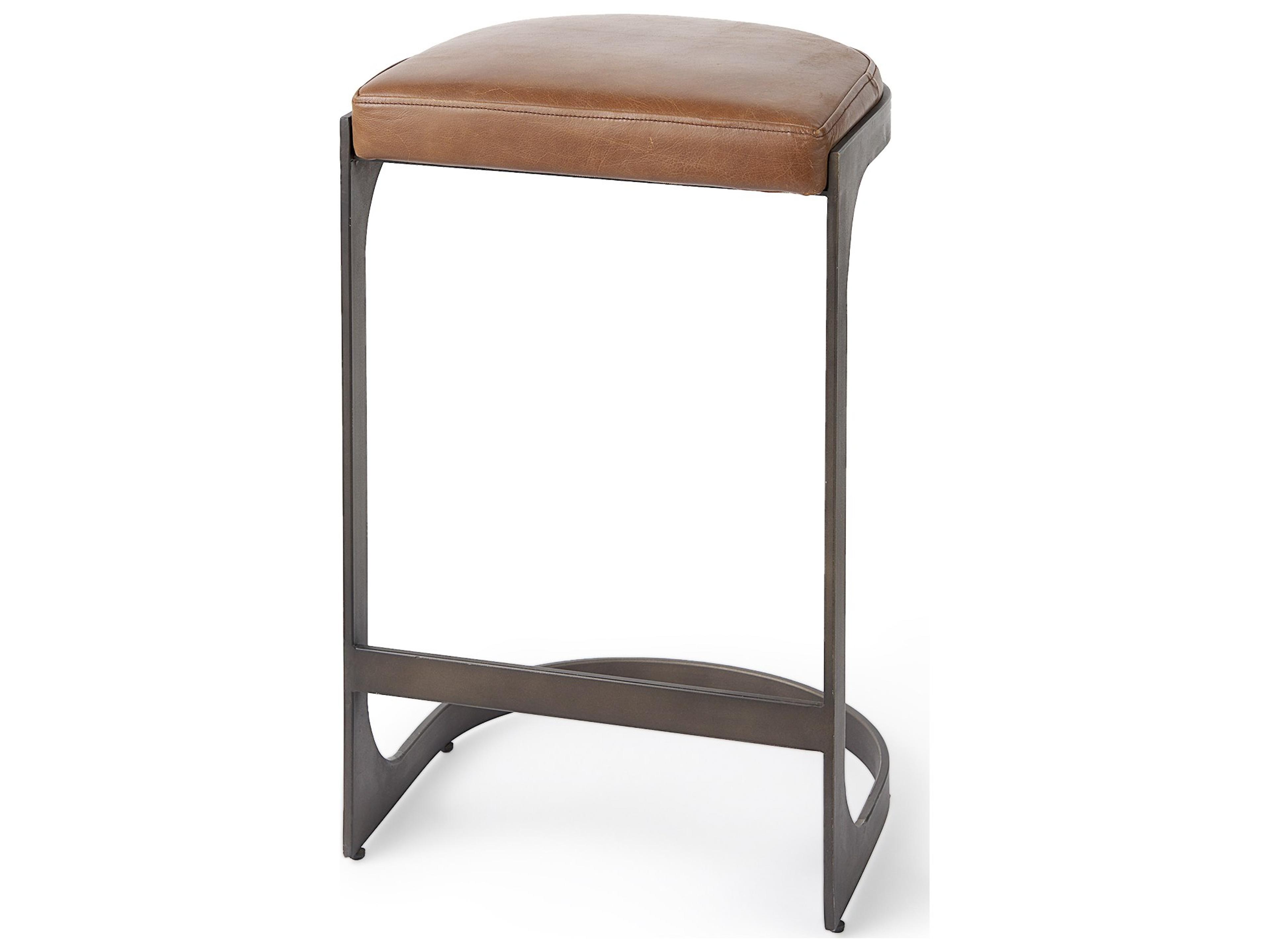 Tyson 17L x 18W x 28H Brown Leather W/ Metal Frame Counter Stool