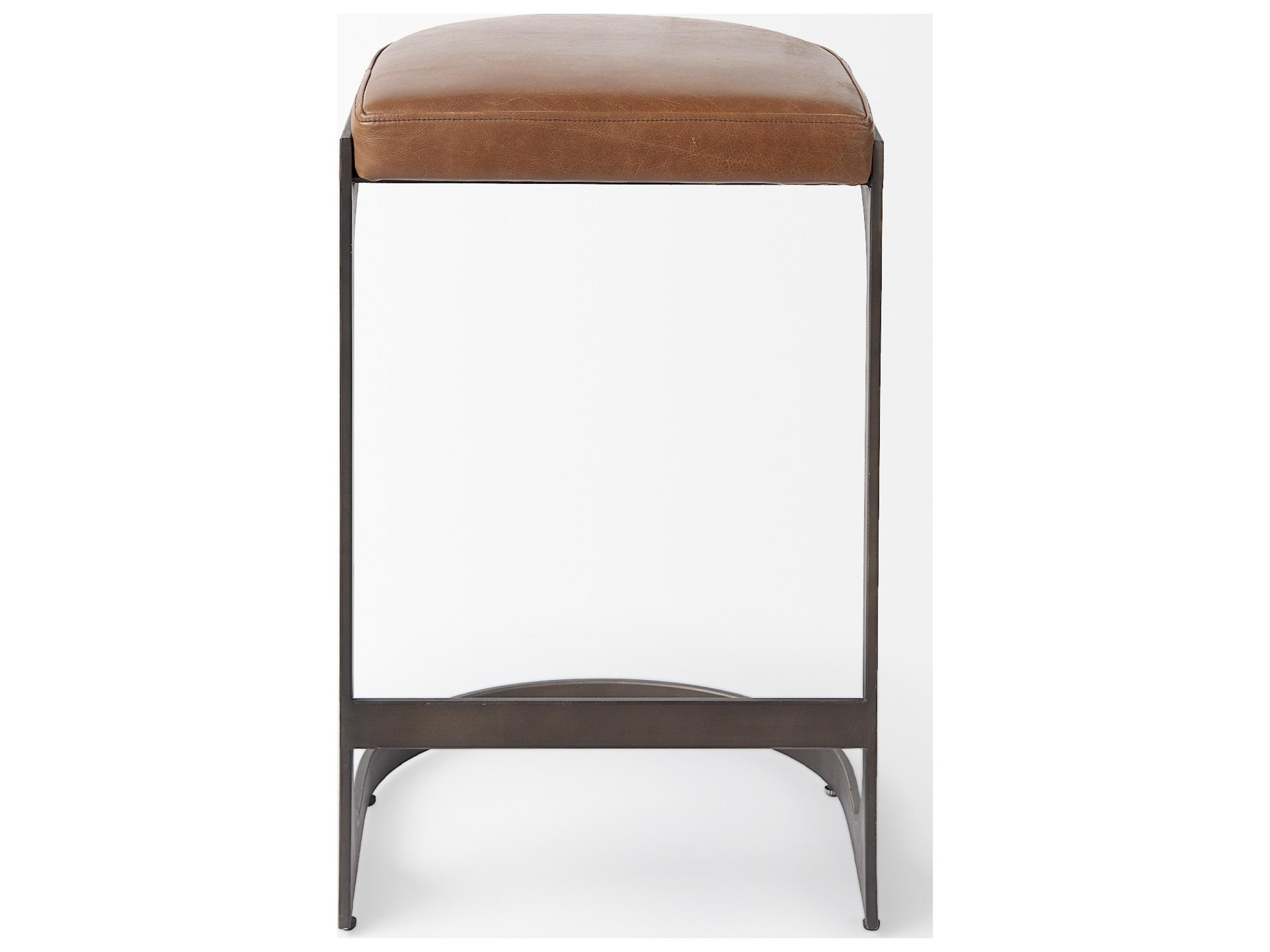 Mercana Tyson 17L x 18W x 28H Brown Leather W/ Metal Frame Counter Stool