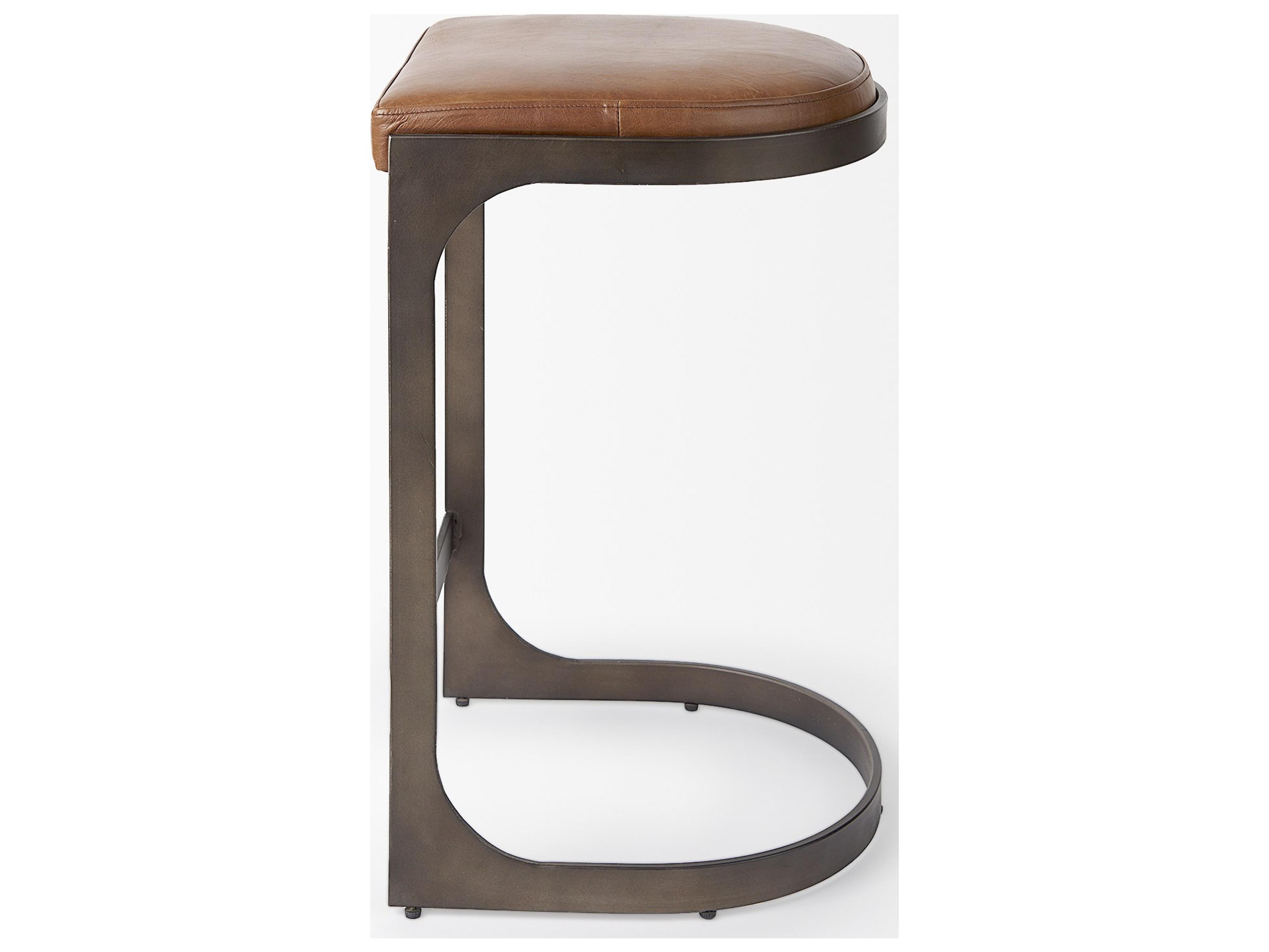 Mercana Tyson 17L x 18W x 28H Brown Leather W/ Metal Frame Counter Stool