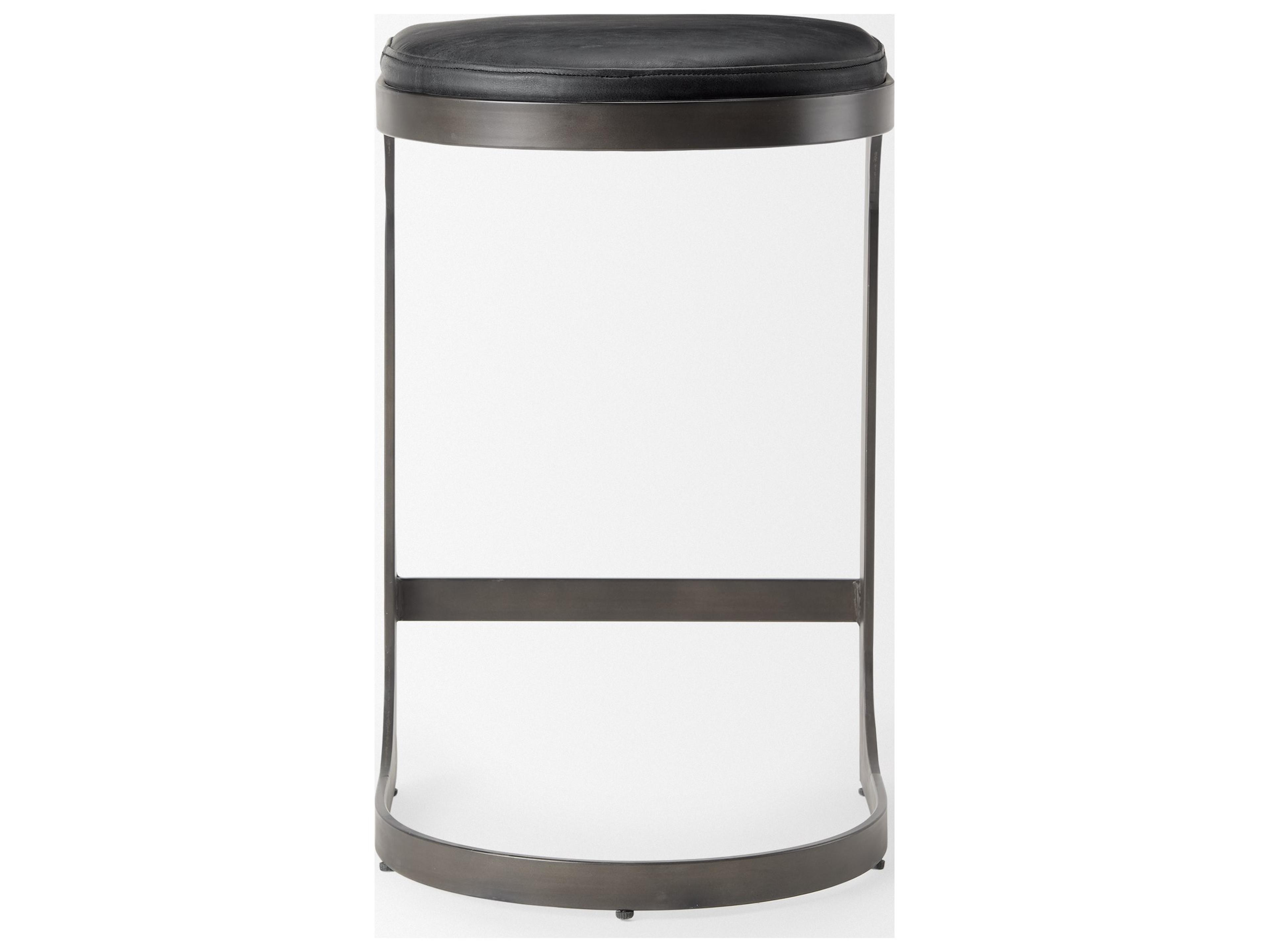 Mercana Tyson 17L x 18W x 28H Black Leather W/ Metal Frame Counter Stool