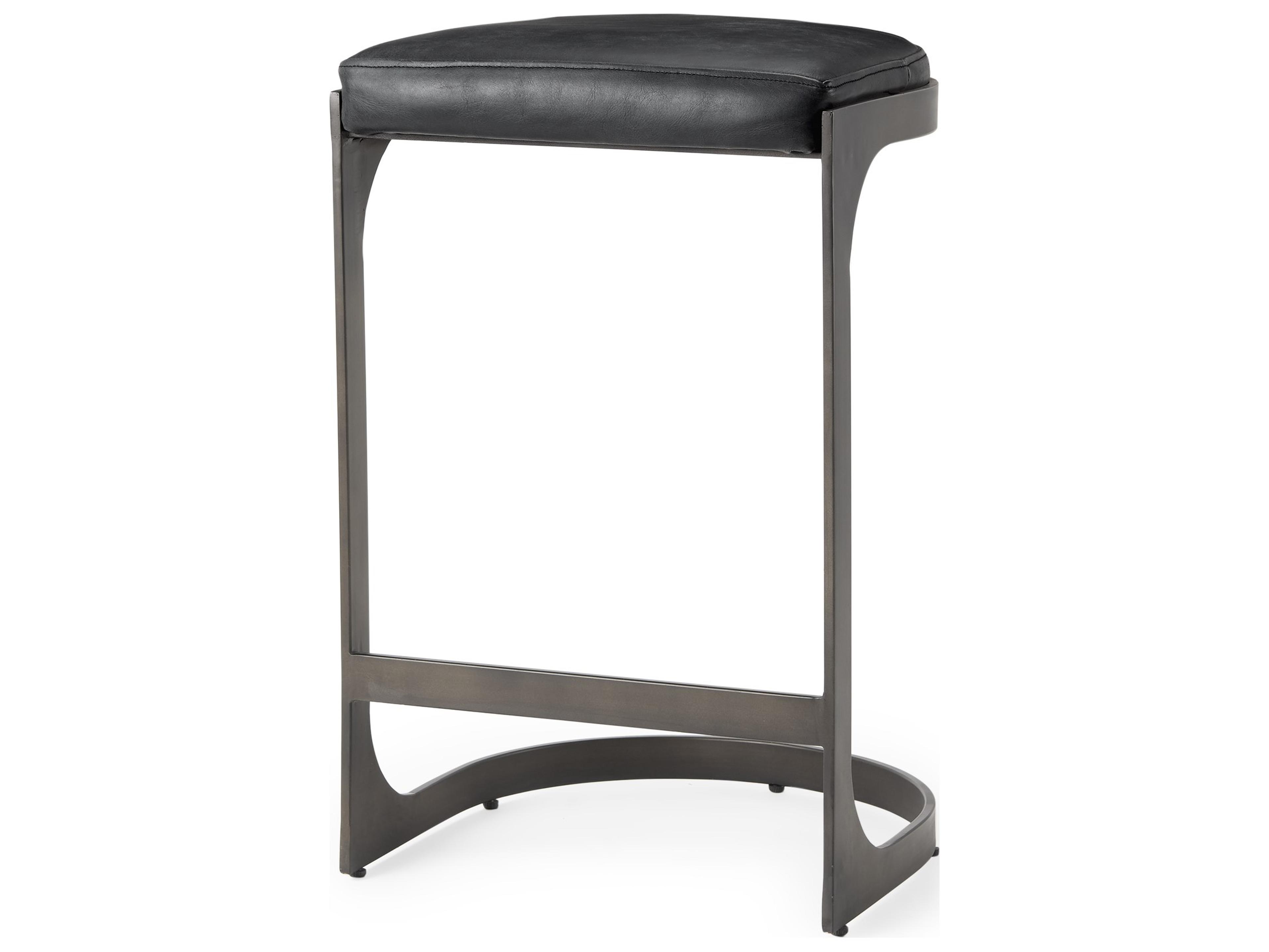 Tyson 17L x 18W x 28H Black Leather W/ Metal Frame Counter Stool