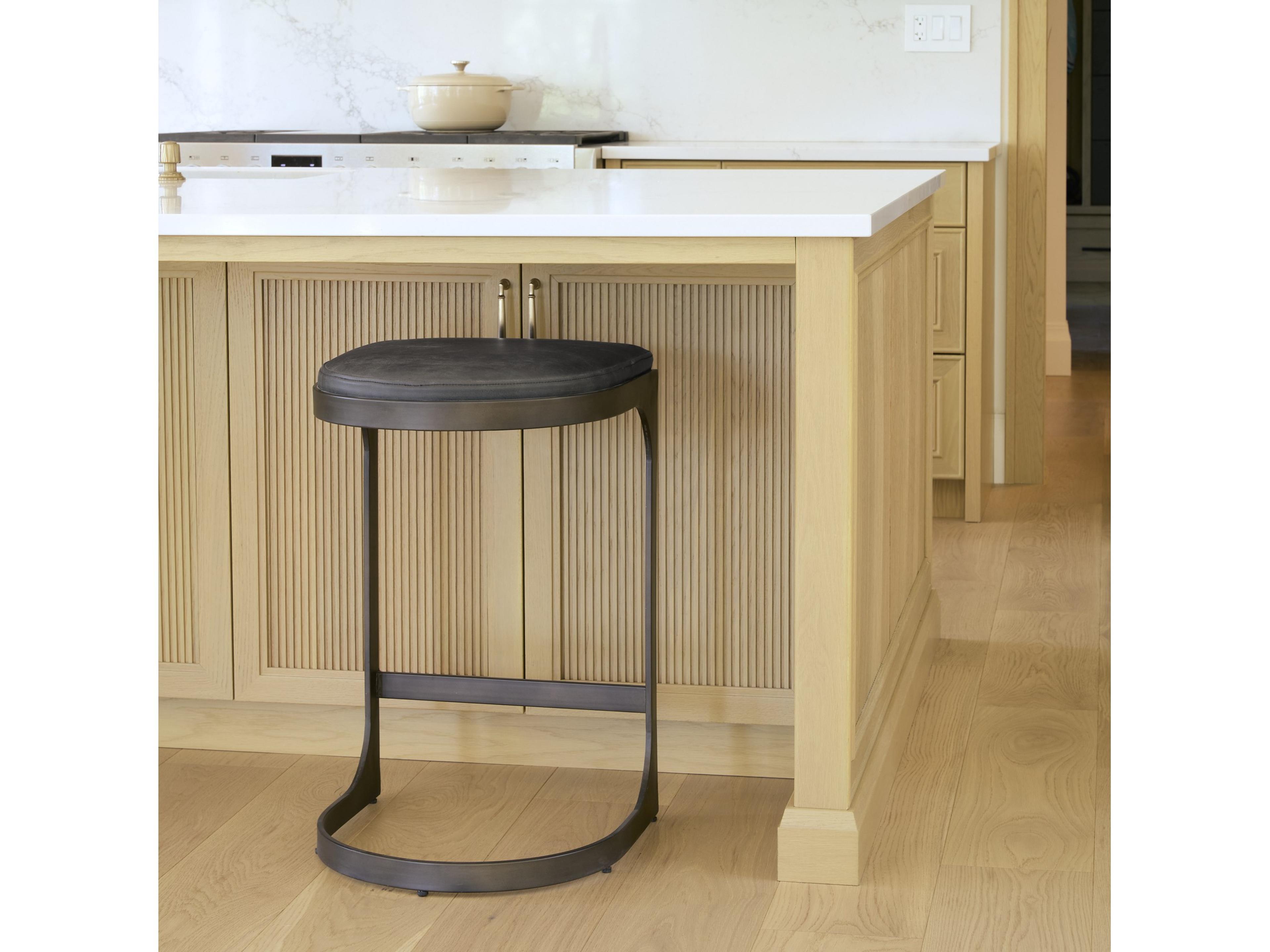 Mercana Tyson 17L x 18W x 28H Black Leather W/ Metal Frame Counter Stool