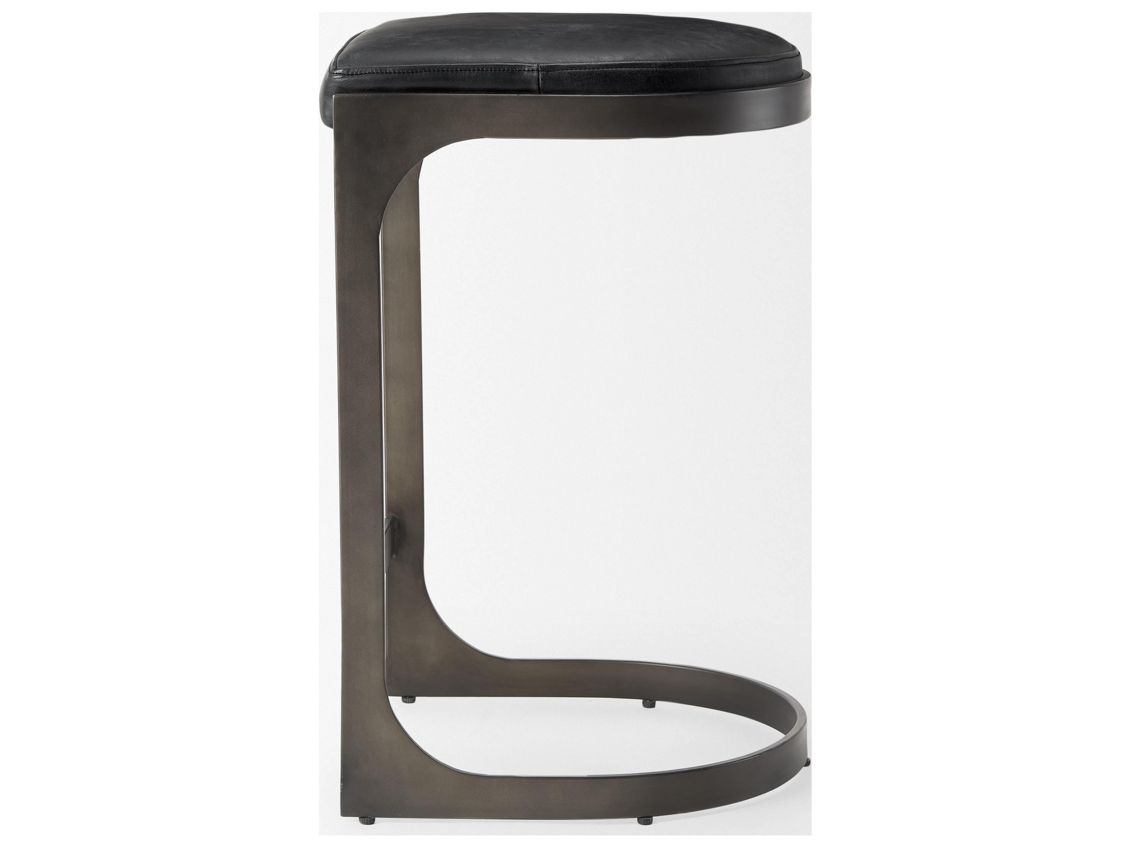 Mercana Tyson 17L x 18W x 28H Black Leather W/ Metal Frame Counter Stool