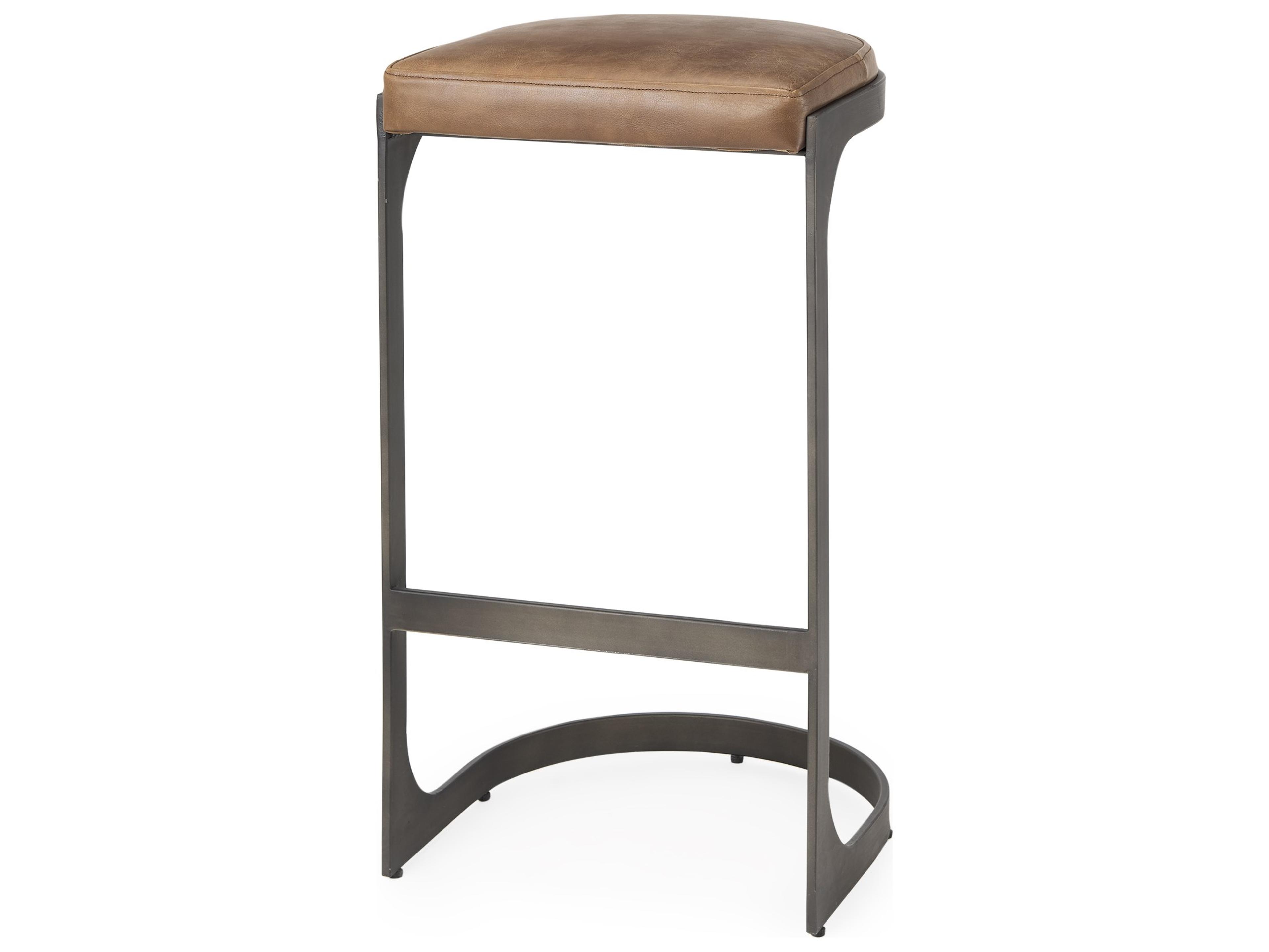 Tyson 17L x 18W x 31H Brown Leather W/ Metal Frame Bar Stool