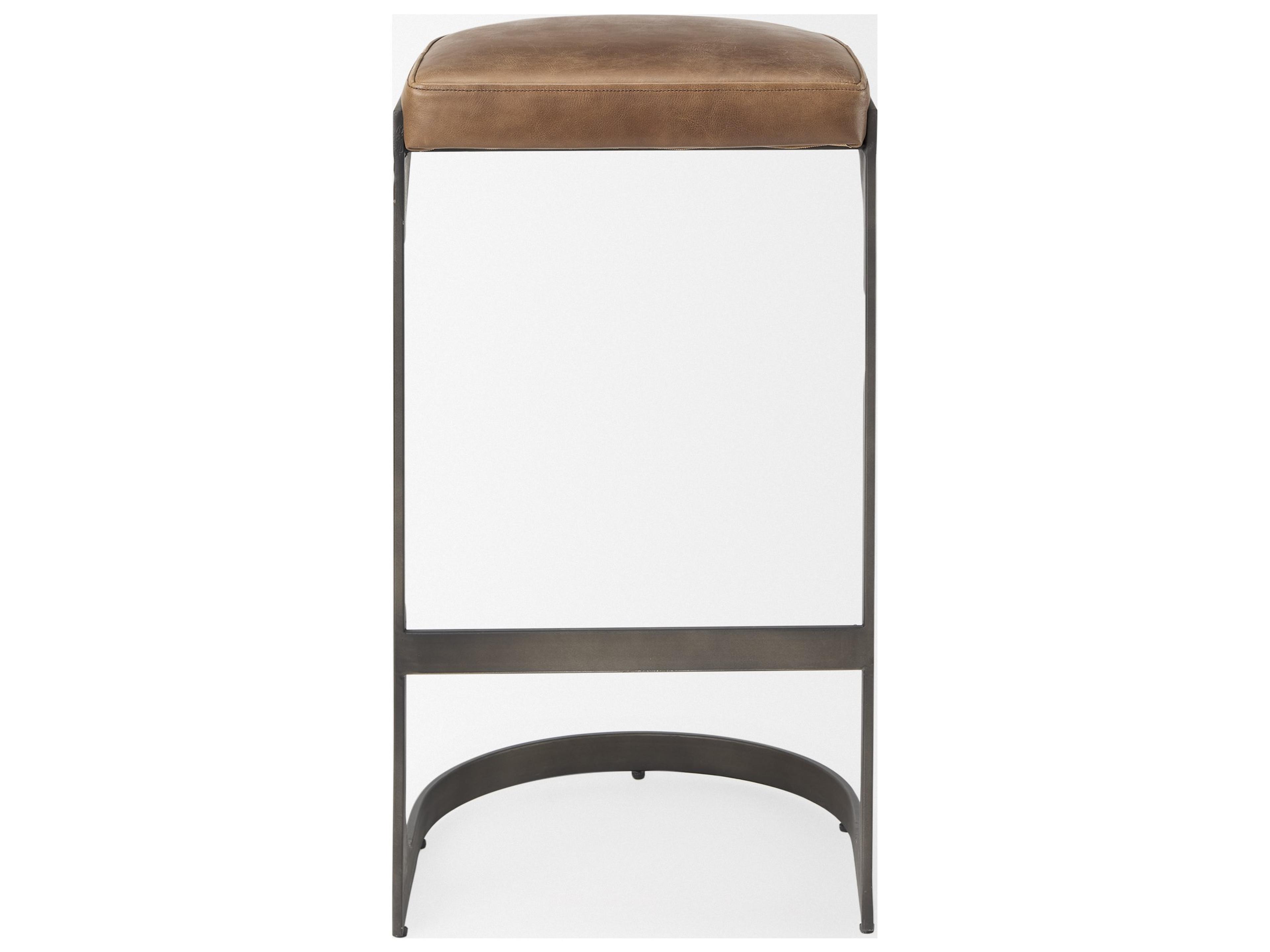 Mercana Tyson 17L x 18W x 31H Brown Leather W/ Metal Frame Bar Stool