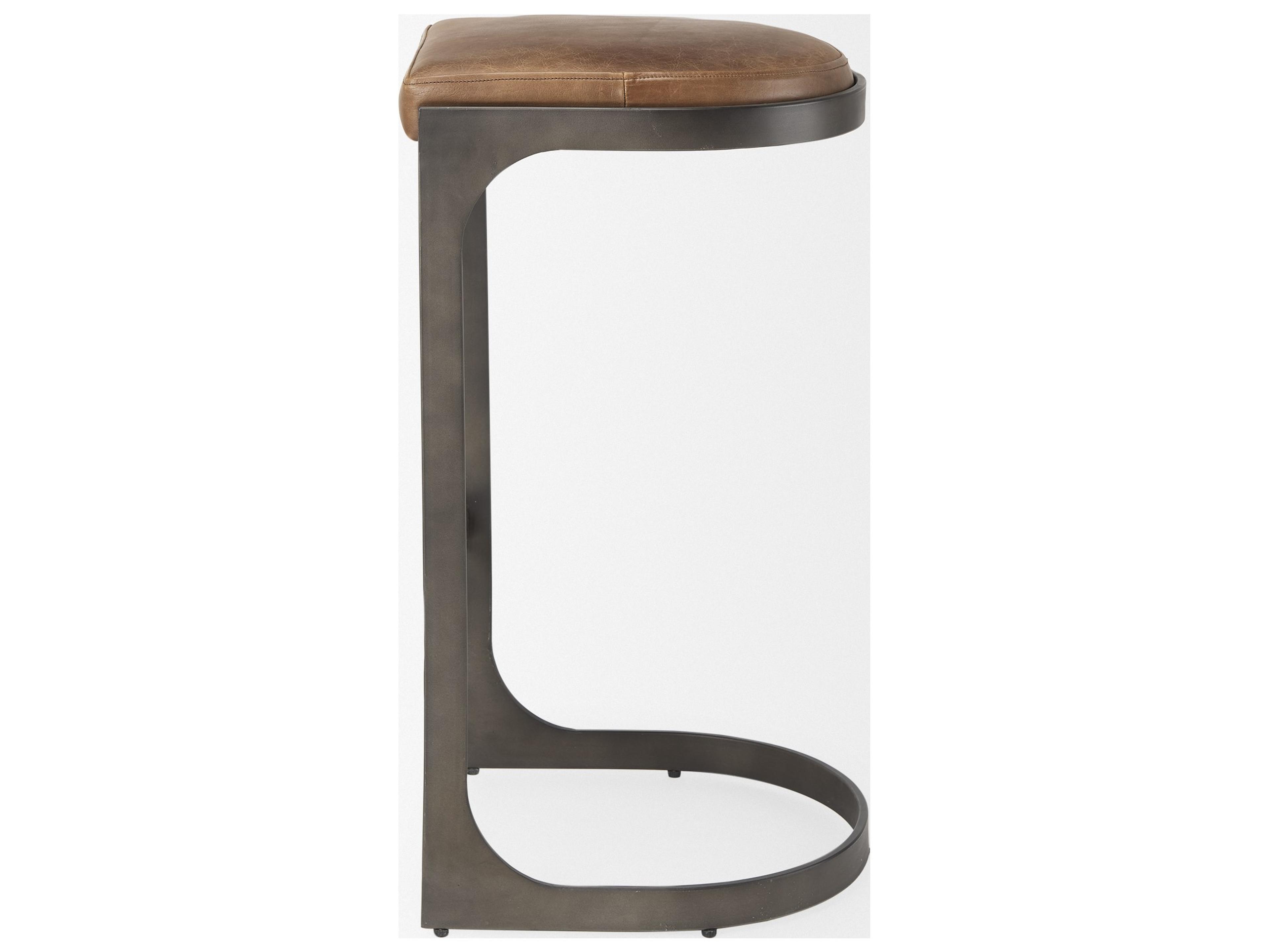 Mercana Tyson 17L x 18W x 31H Brown Leather W/ Metal Frame Bar Stool