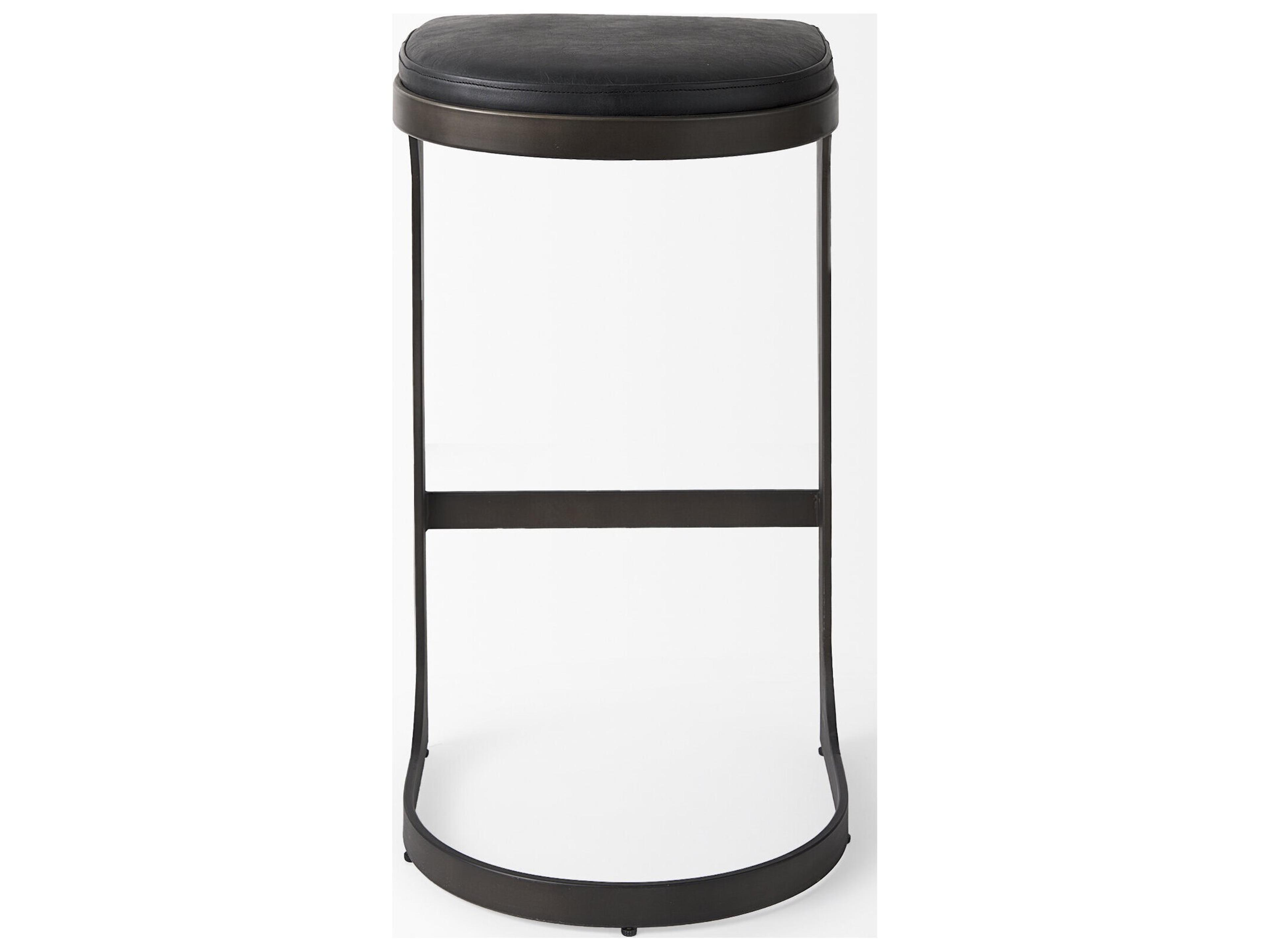 Mercana Tyson 17L x 18W x 31H Black Leather W/ Metal Frame Bar Stool