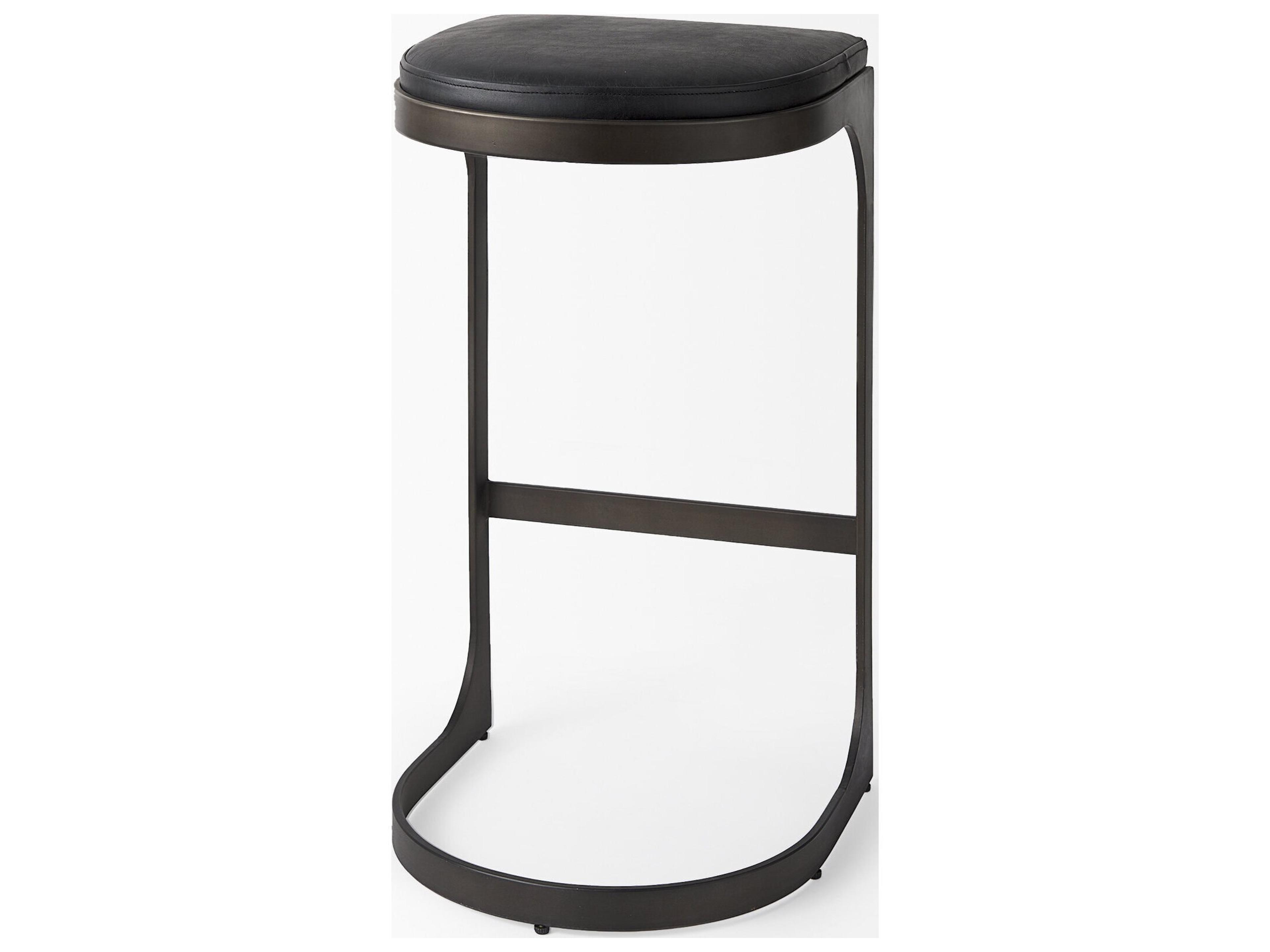 Mercana Tyson 17L x 18W x 31H Black Leather W/ Metal Frame Bar Stool