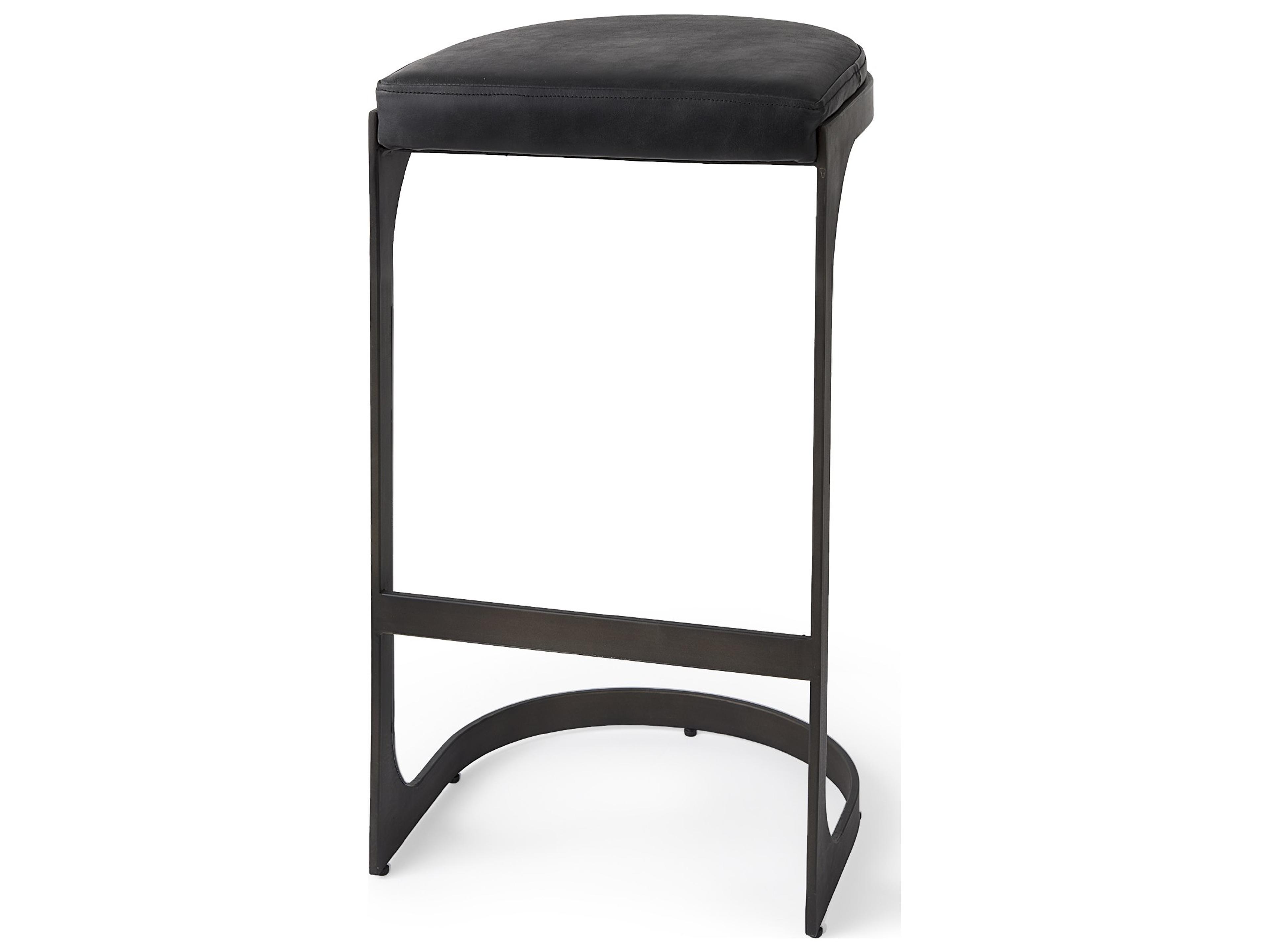 Tyson 17L x 18W x 31H Black Leather W/ Metal Frame Bar Stool