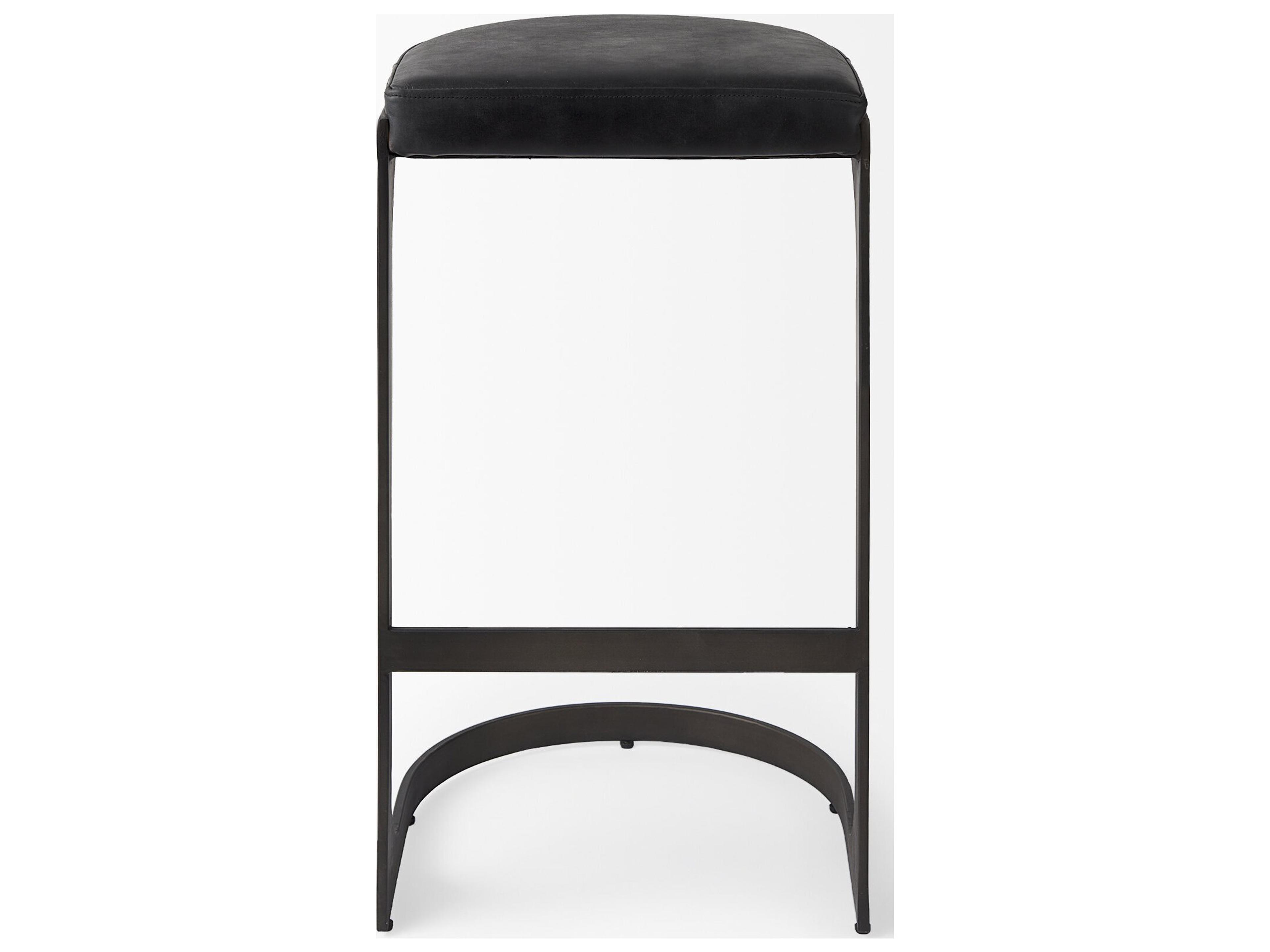 Mercana Tyson 17L x 18W x 31H Black Leather W/ Metal Frame Bar Stool