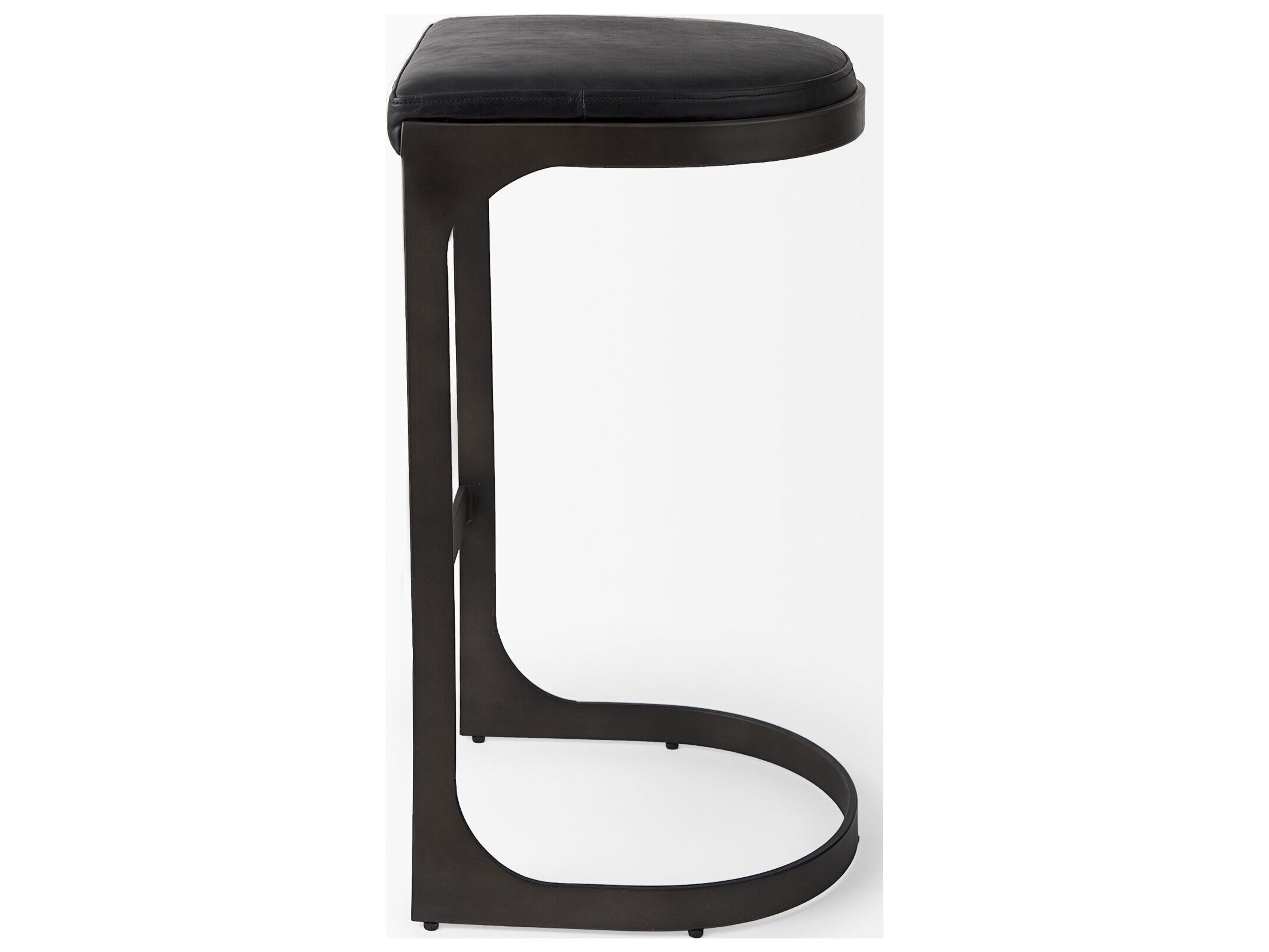 Mercana Tyson 17L x 18W x 31H Black Leather W/ Metal Frame Bar Stool