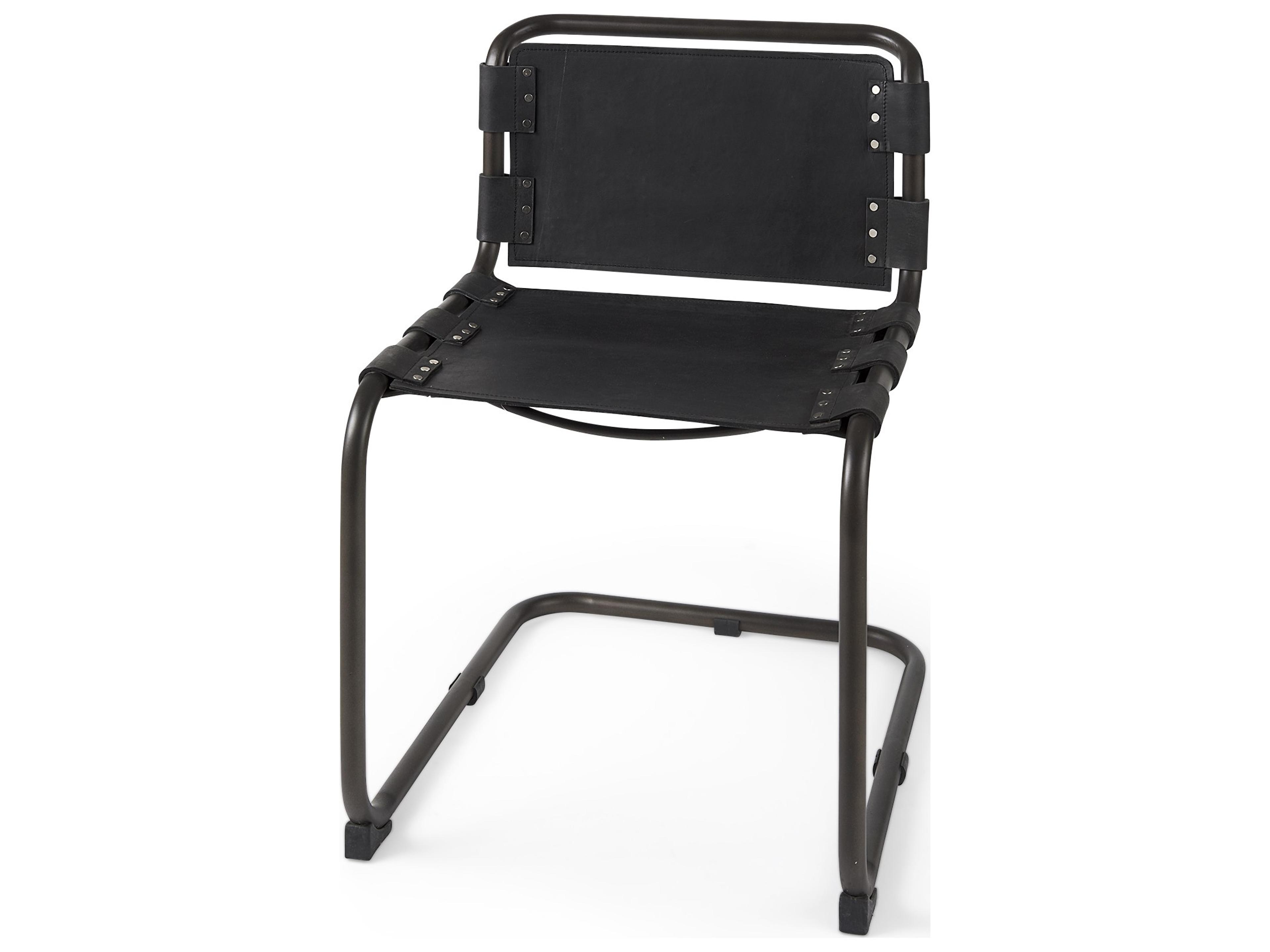 Berbick 33" Total Height Black Leather w/ Iron Frame Dining Chair