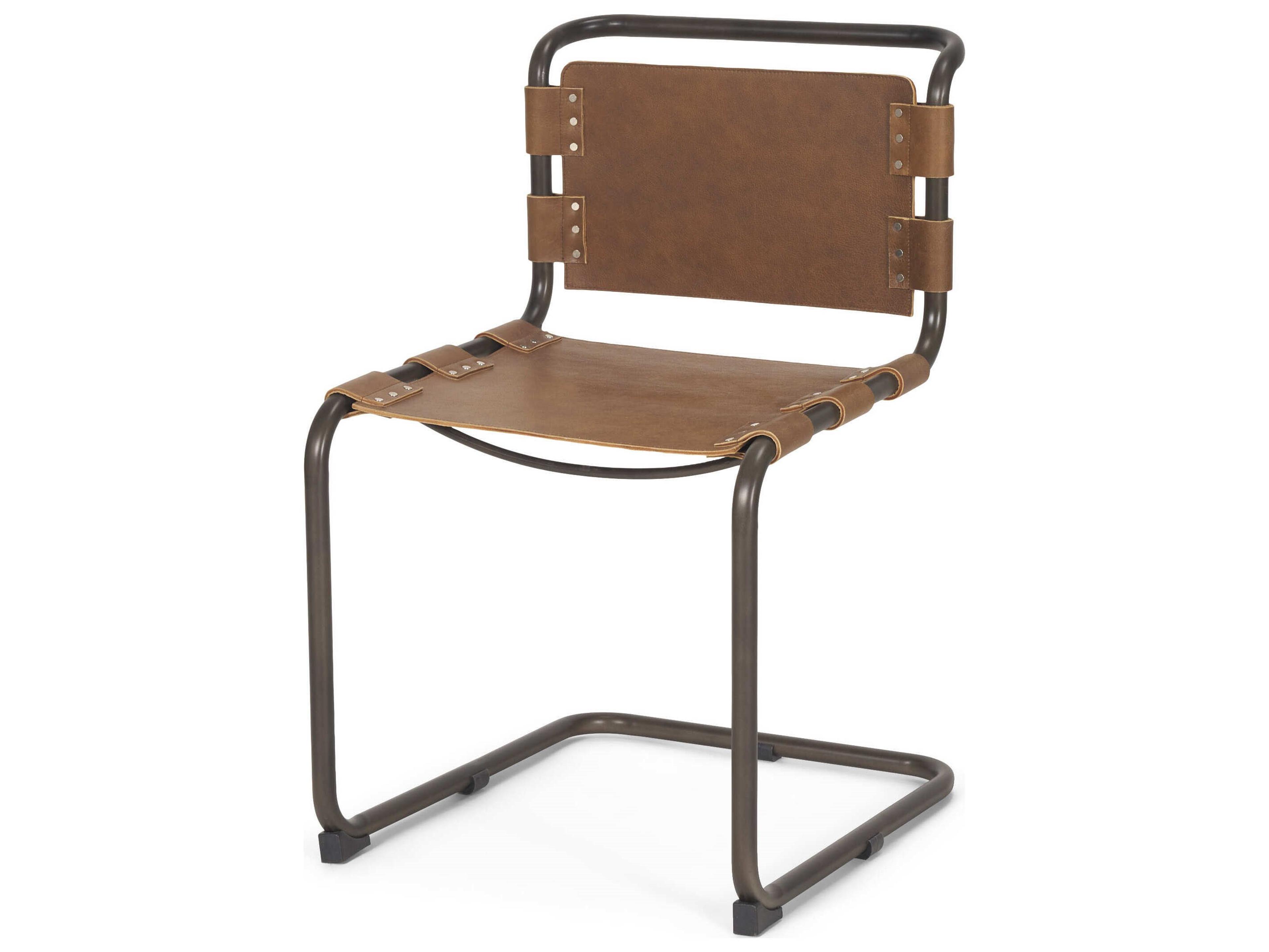 Berbick 33" Total Height Medium Brown Leather w/ Iron Frame Dining Chair