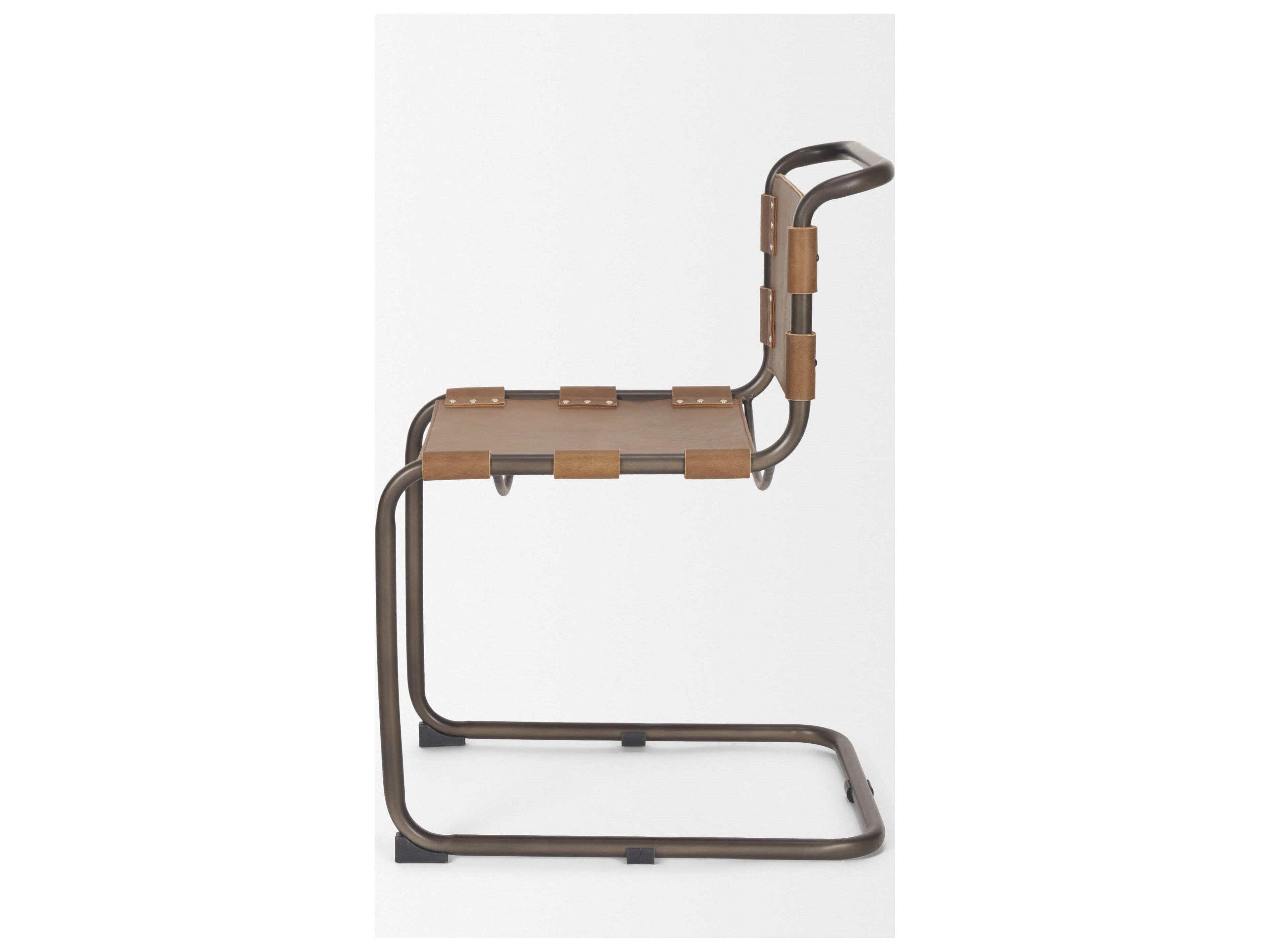 Mercana Berbick 33" Total Height Medium Brown Leather w/ Iron Frame Dining Chair