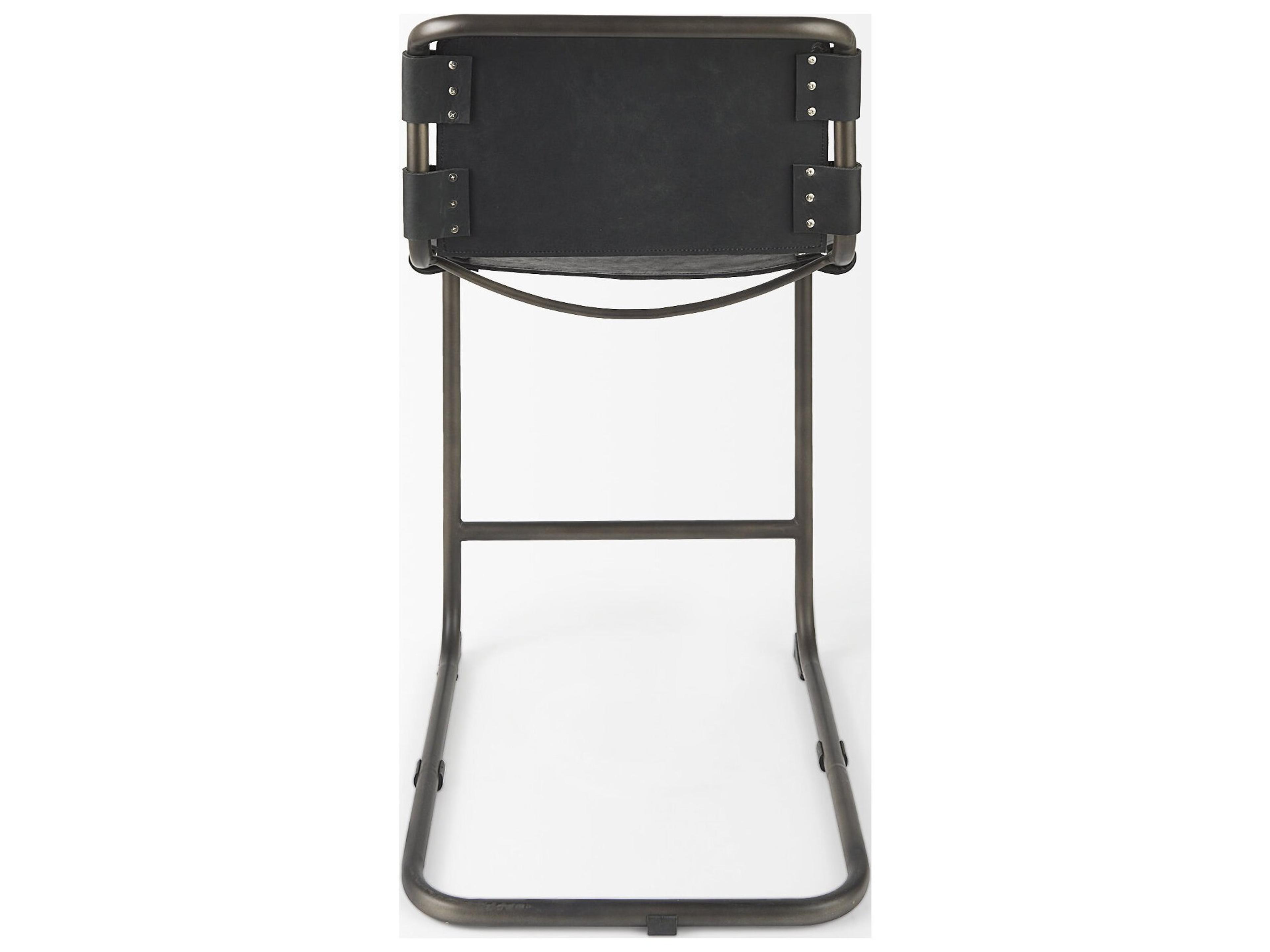 Mercana Berbick 21L x 25W x 38H Black Leather W/ Iron Frame Counter Stool