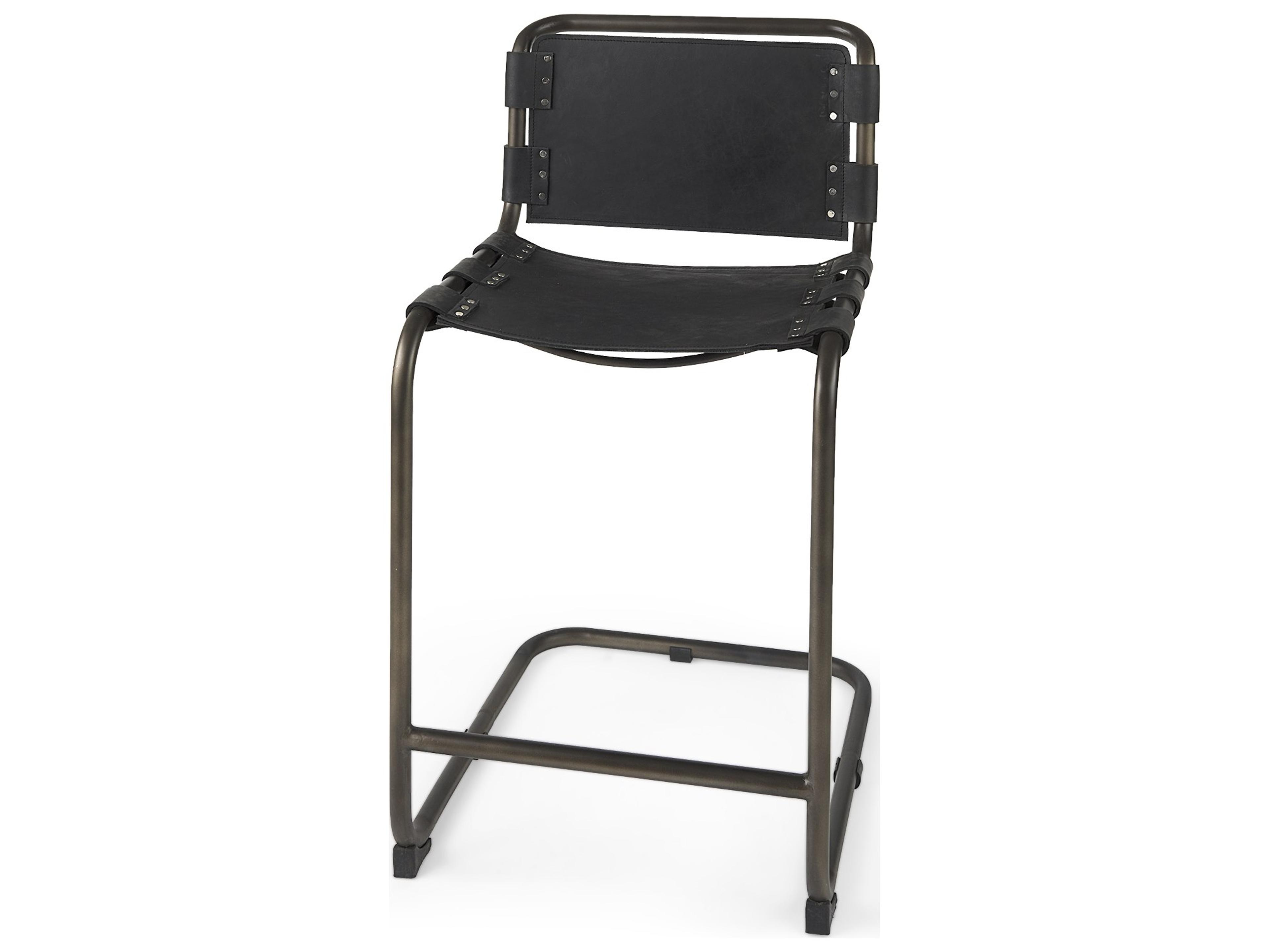 Berbick 21L x 25W x 38H Black Leather W/ Iron Frame Counter Stool