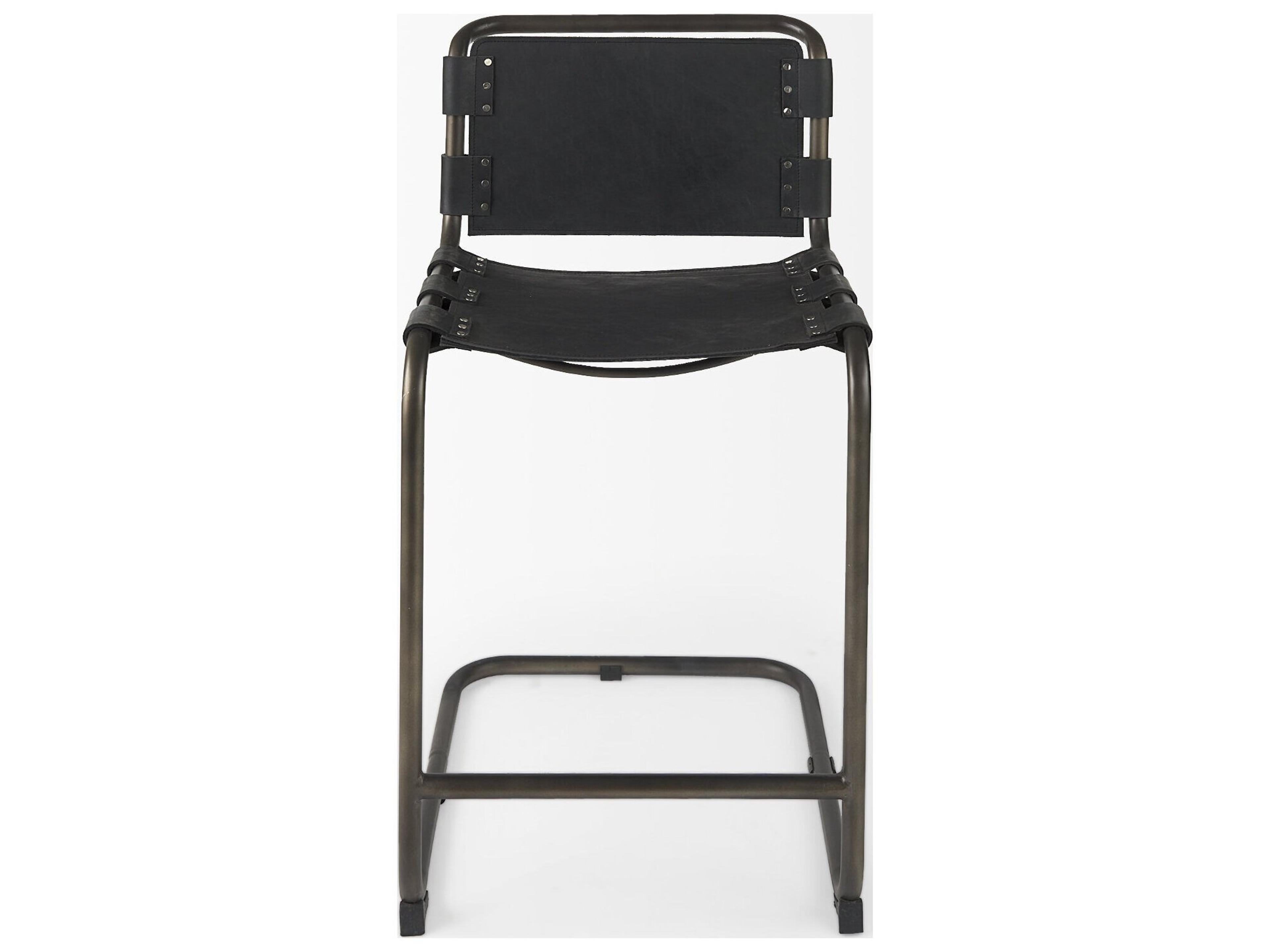 Mercana Berbick 21L x 25W x 38H Black Leather W/ Iron Frame Counter Stool
