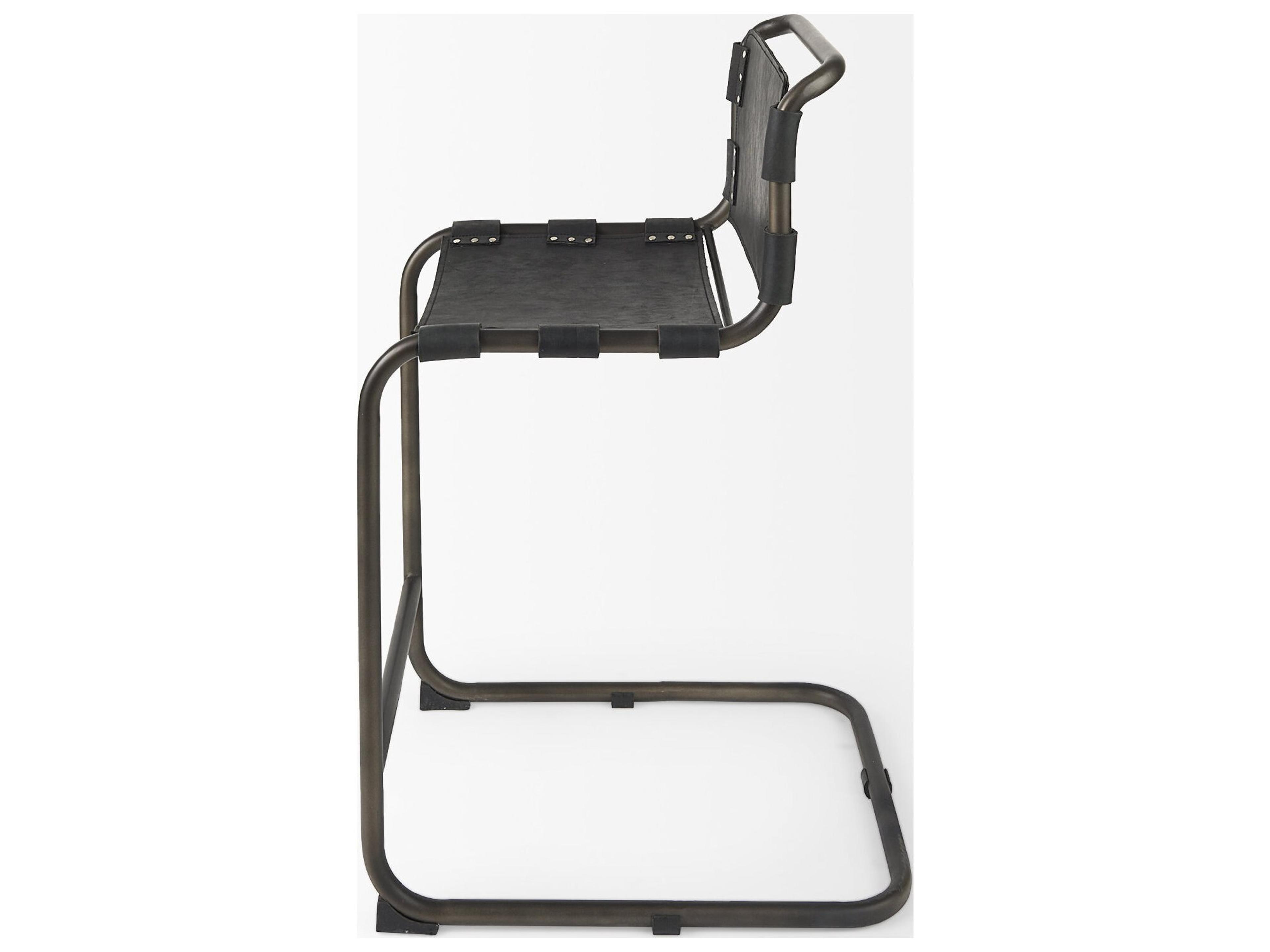 Mercana Berbick 21L x 25W x 38H Black Leather W/ Iron Frame Counter Stool