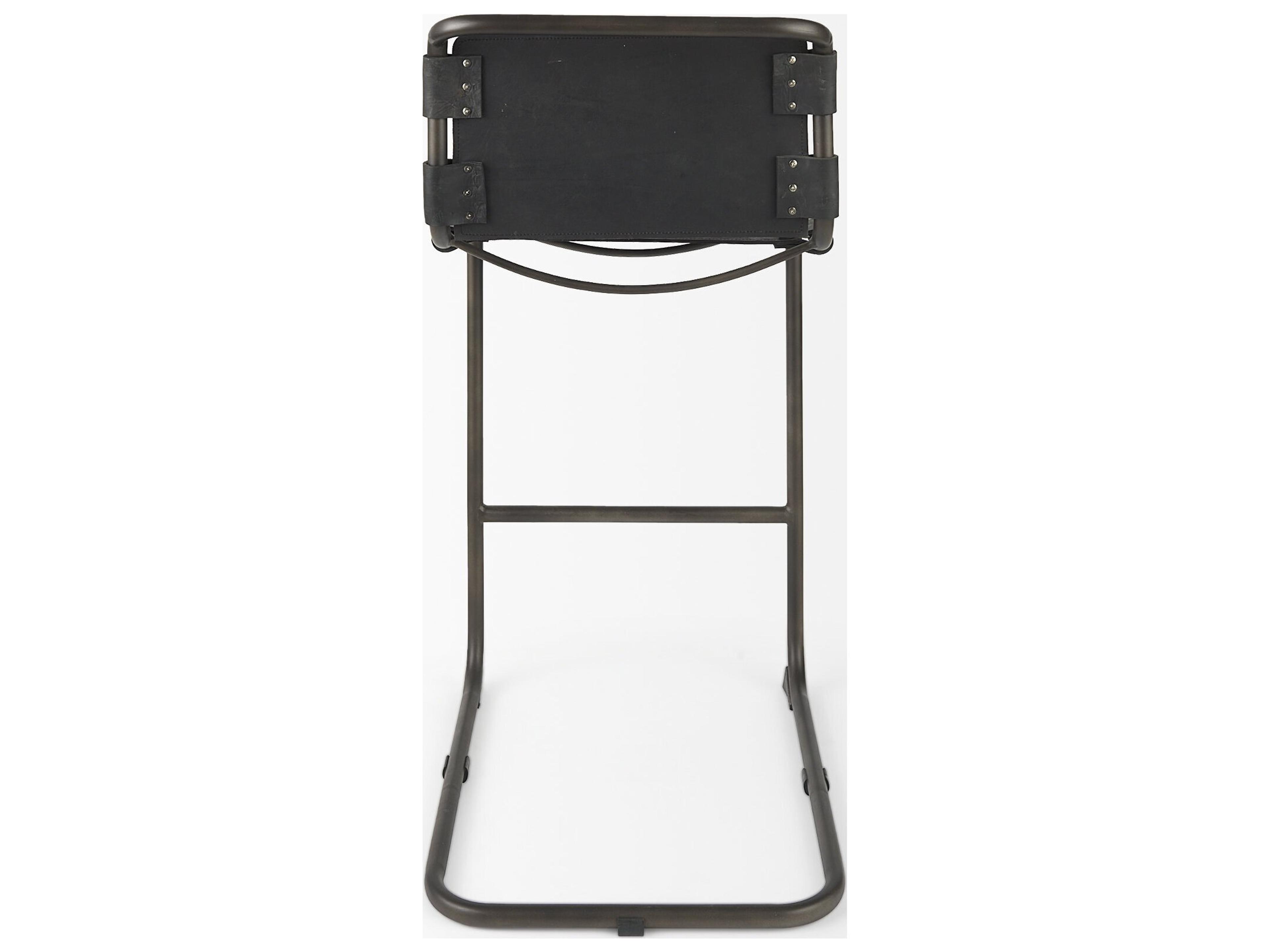 Mercana Berbick 43" Total Height Black Leather w/ Iron Frame Bar Stool