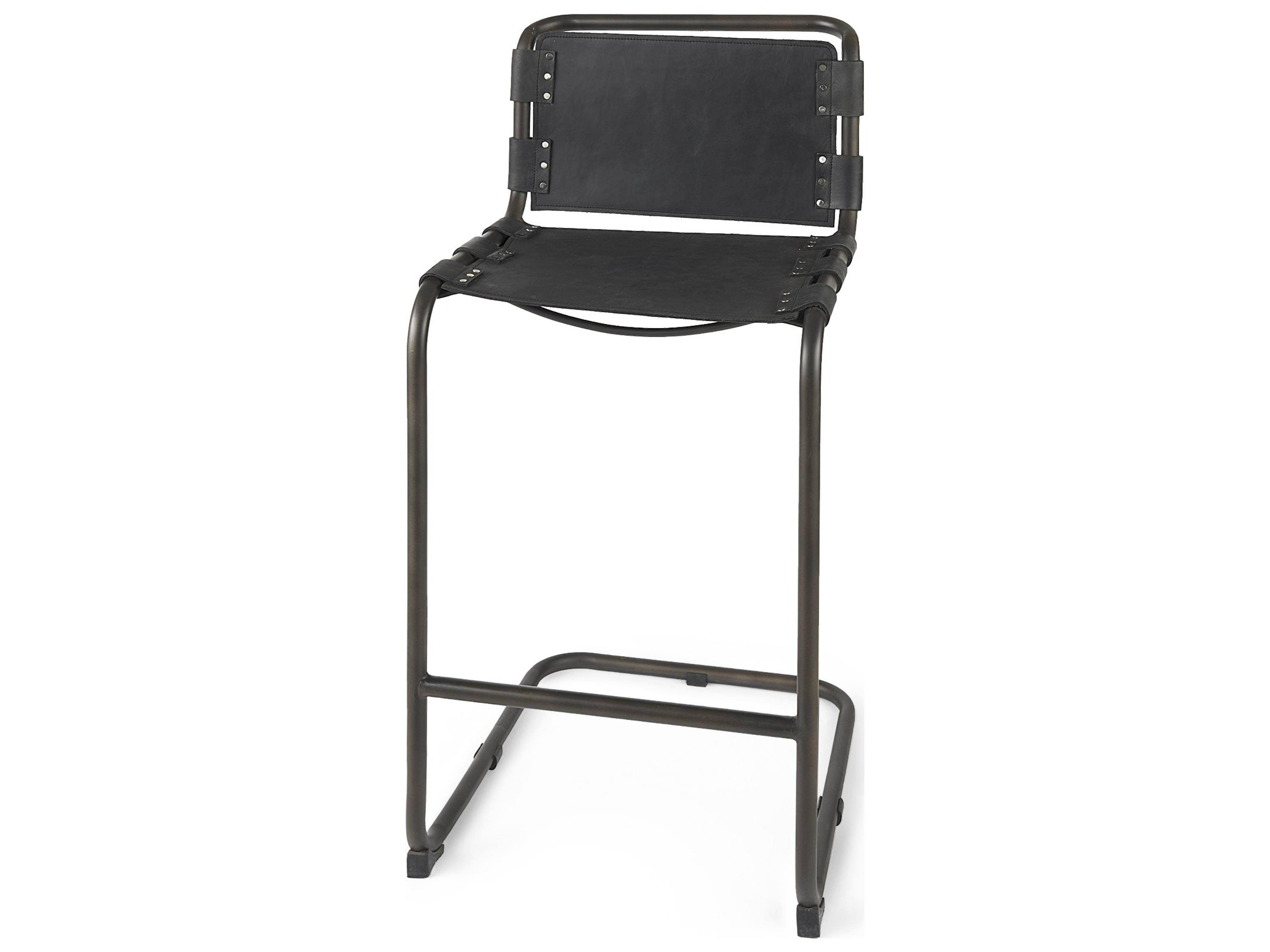 Berbick 43" Total Height Black Leather w/ Iron Frame Bar Stool