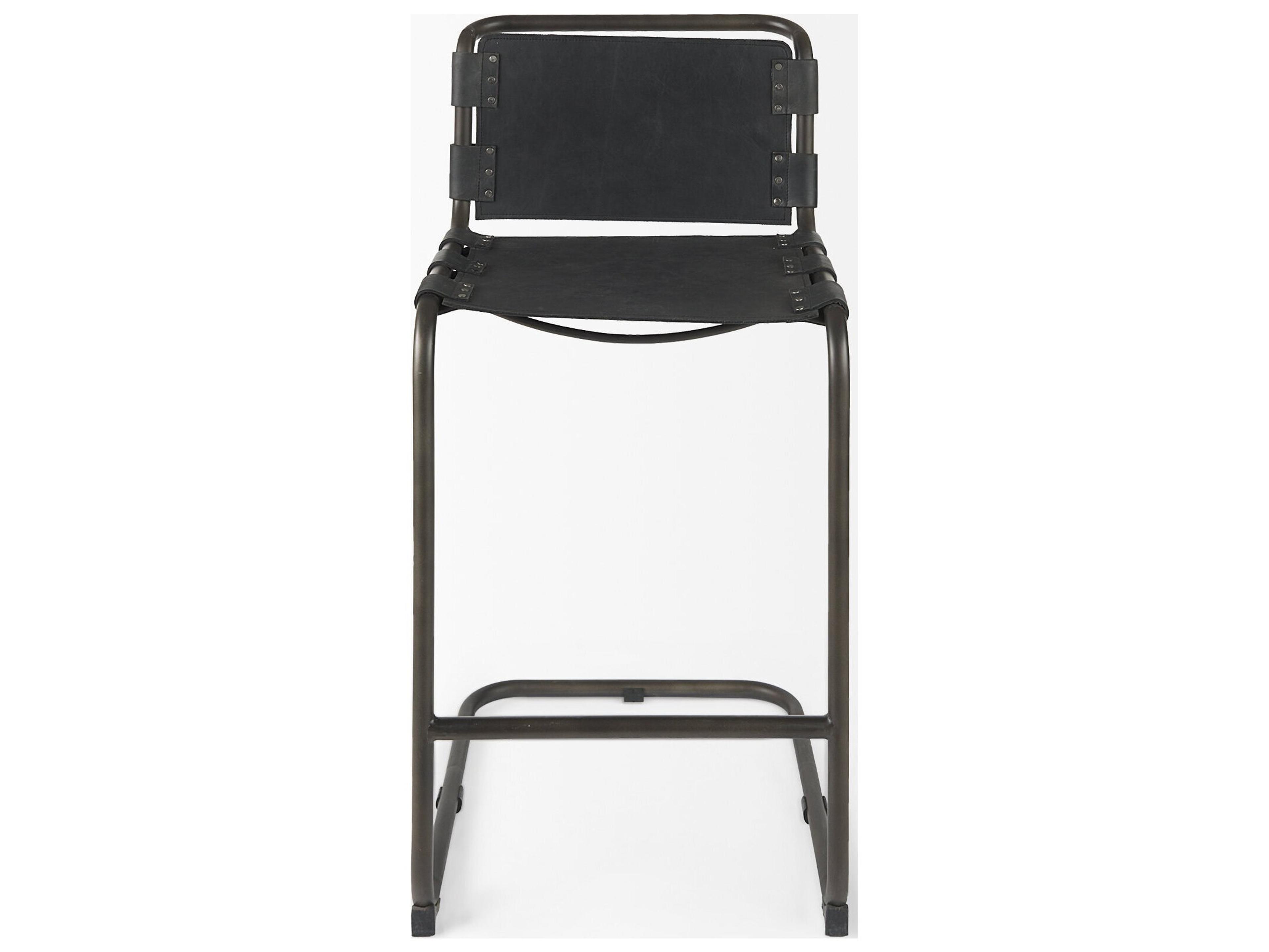 Mercana Berbick 43" Total Height Black Leather w/ Iron Frame Bar Stool